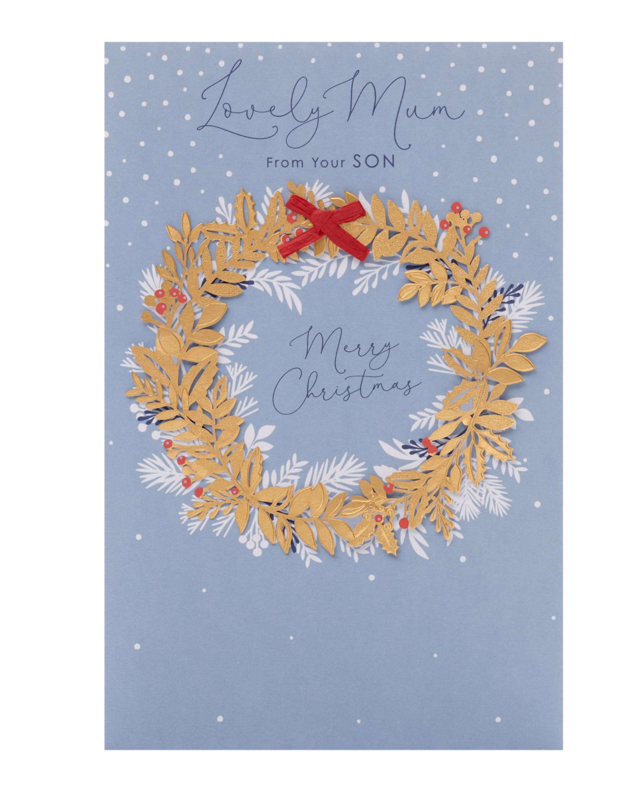 UK Greetings Christmas Card for Mum from Son - Blue & Gold Wreath Design, 149 mm x 229 mm