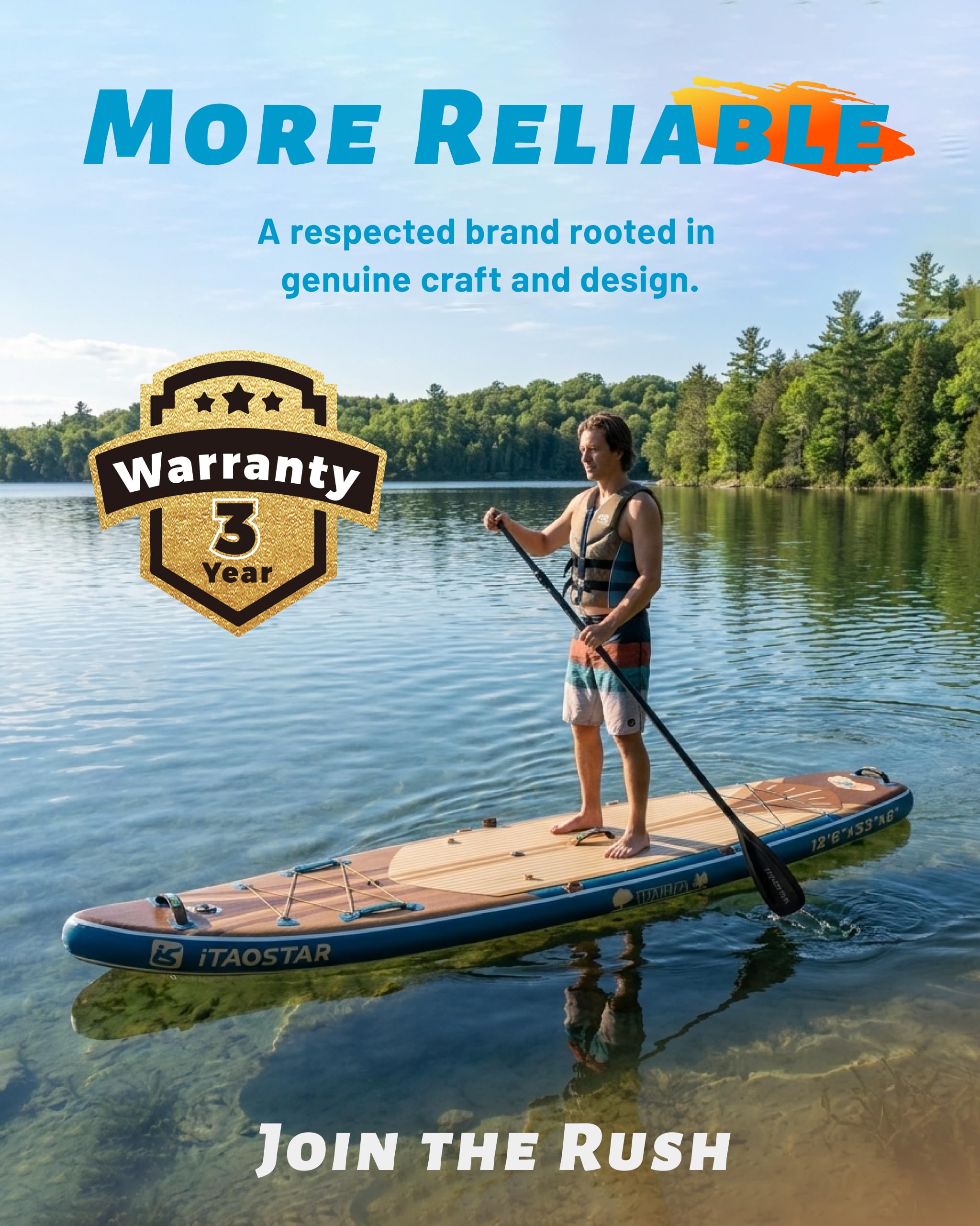 iTAOSTAR Wild 335 × 91/350 × 86/381 × 83 cm Aufblasbares Paddle Board mit Sitz, One-Stop Premium SUP Board Gears, Tailored 5 Fins, Stabile aufblasbare Stand Up Paddle Boards für Jugendliche/Erwachsene