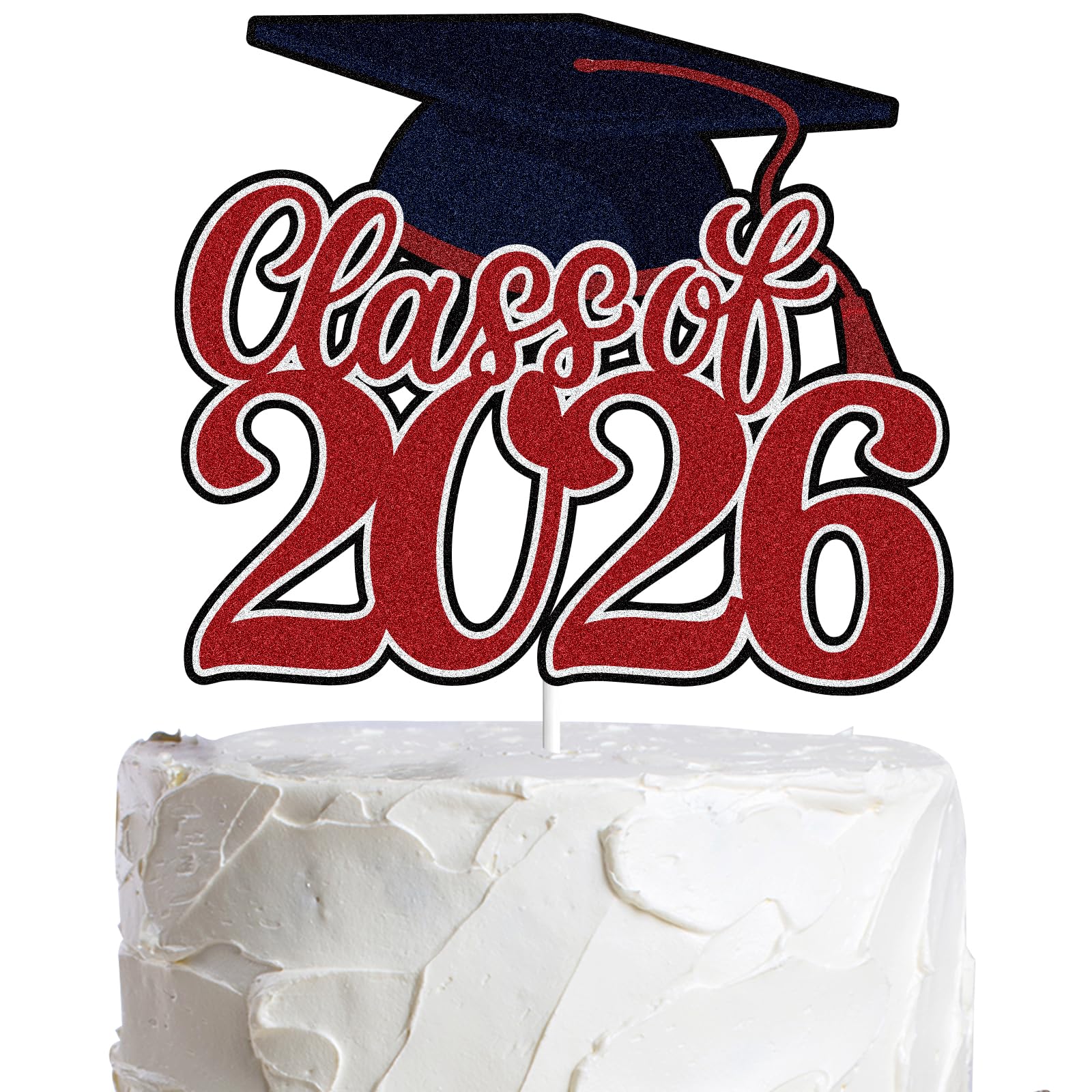 LINGBOOM Class of 2026 Graduation Cake Topper Red Glitter Congrats Grad Cake Decorations Happy Graduation Congratulations Grad 2026 Party Supplies (