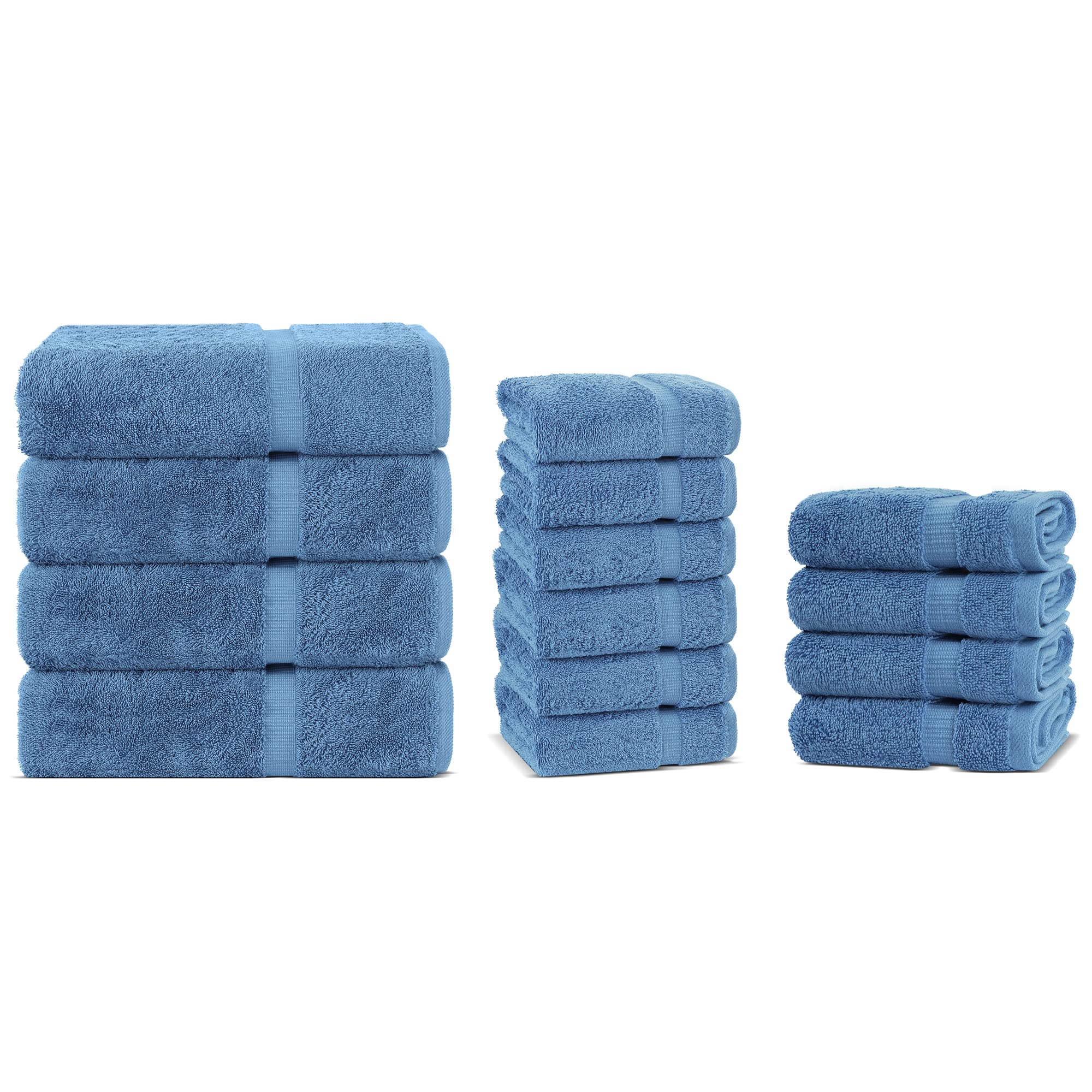 Chakir Turkish Linens | Hotel & Spa Quality 100% Cotton Premium Turkish Towels Bundle | Soft & Absorbent Towels | 4-Piece Bath Towel, 6-Piece Hand Towel, 4-Piece Washcloth Bundle (Wedgewood)