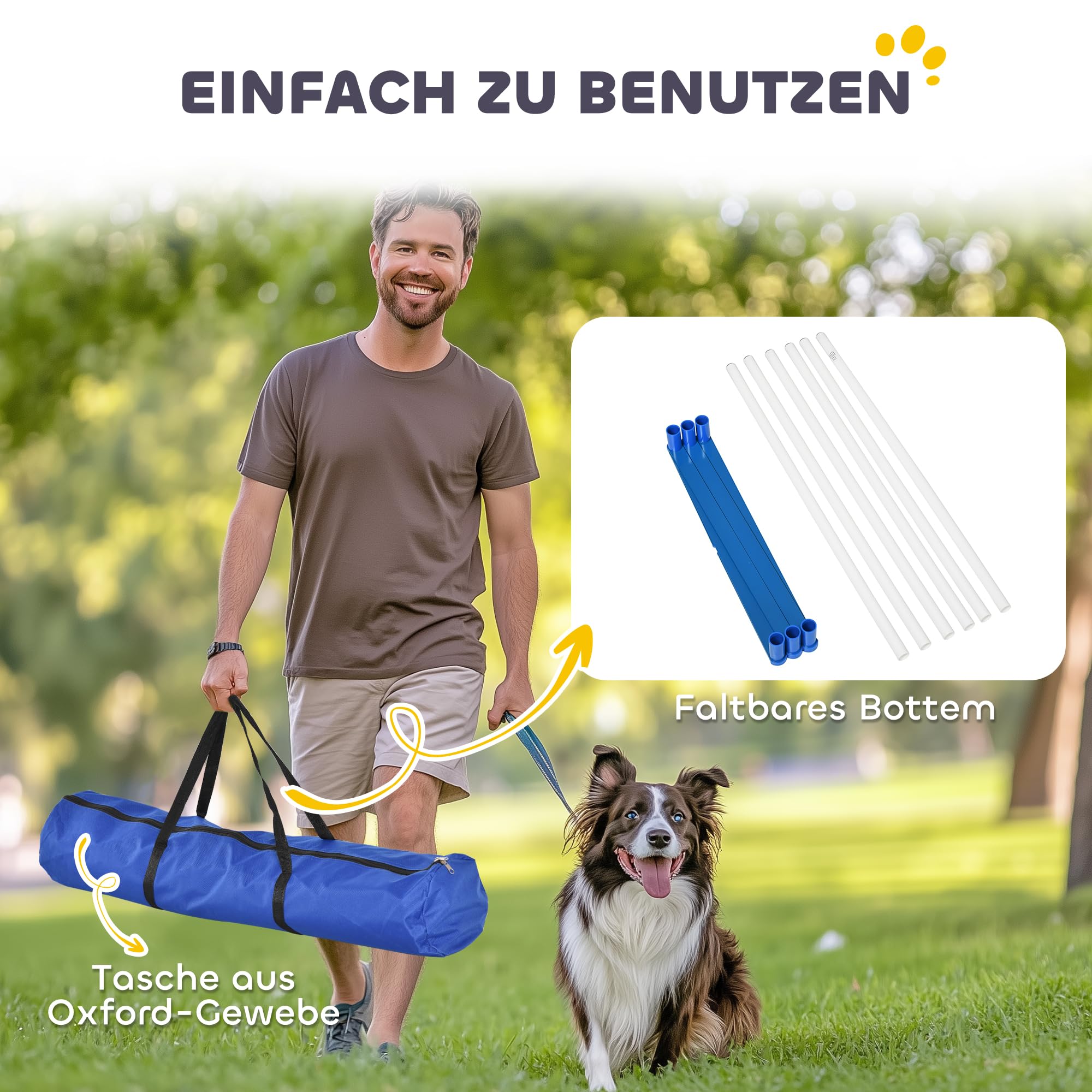 PawHut Agility Set Hunde 6-Teiliges für Hundetraining mit 6 Slalomstangen | Agility-Ausrüstung, Klappbar, Steckhürdenset, Tragetasche, Trainingszubehör, Koordinationstraining