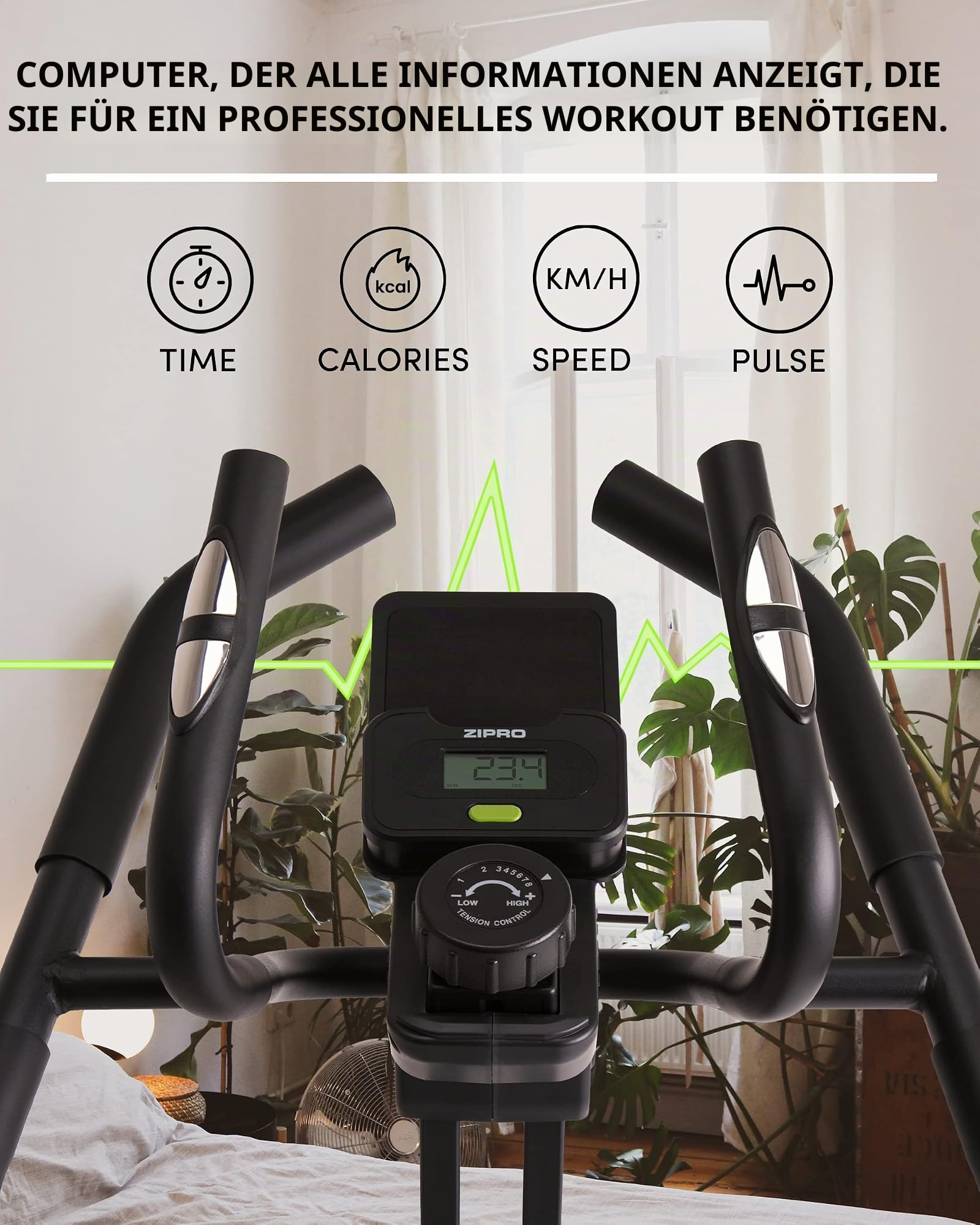 Zipro Erwachsene Magnetischer Crosstrainer Ellipsometer Climber bis 120kg, Schwarz, One Size, einheitsgröße, 5942608