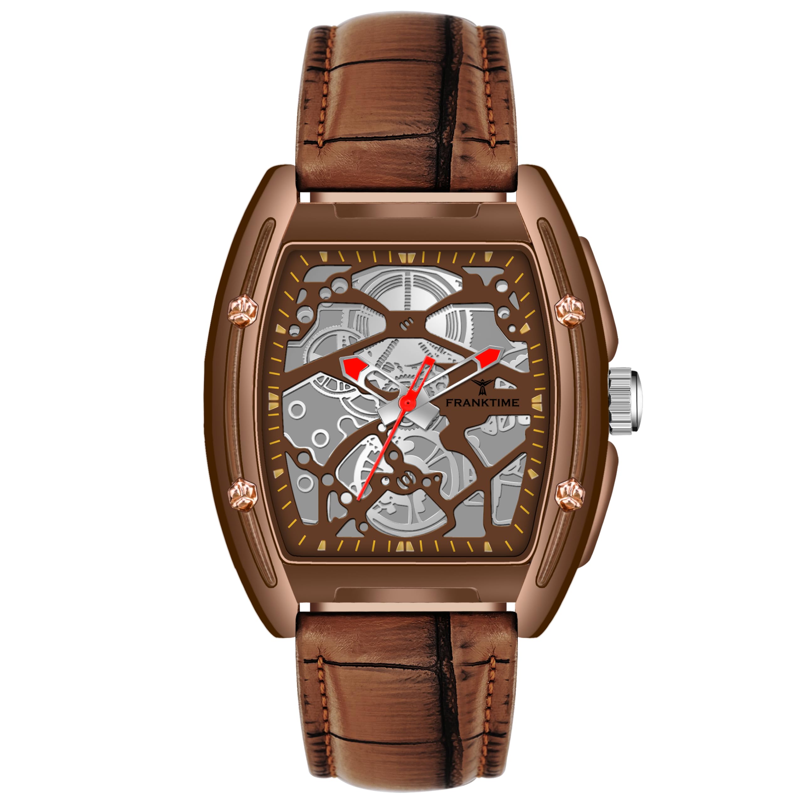 Franktime Gears of Time Printed Mechanical Series | Brown Leather Strap and Brown Rectangle Dial Watch | Analog Watch for Men (B0DG61651D) Amazon Price History, Amazon Price Tracker