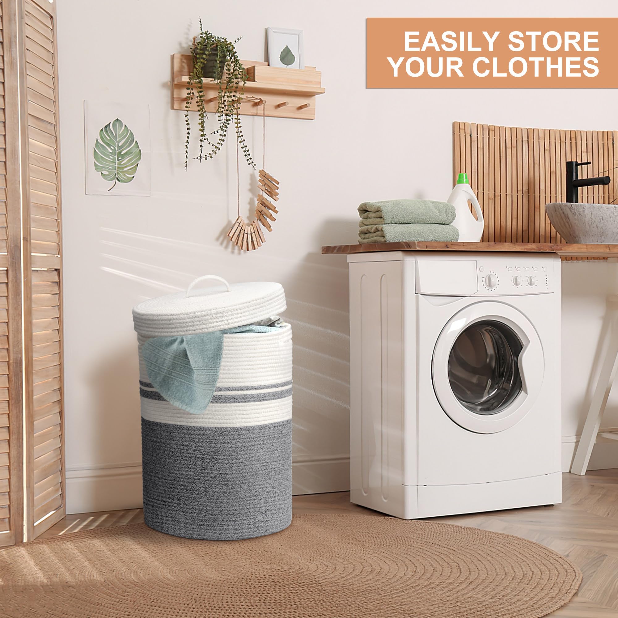Cesta tejida para la ropa sucia con asas, cesta de ropa versátil XXL, manta y cesta grande de almacenamiento de juguetes para sala de estar, dormitorio, baño (gris, 55 L)