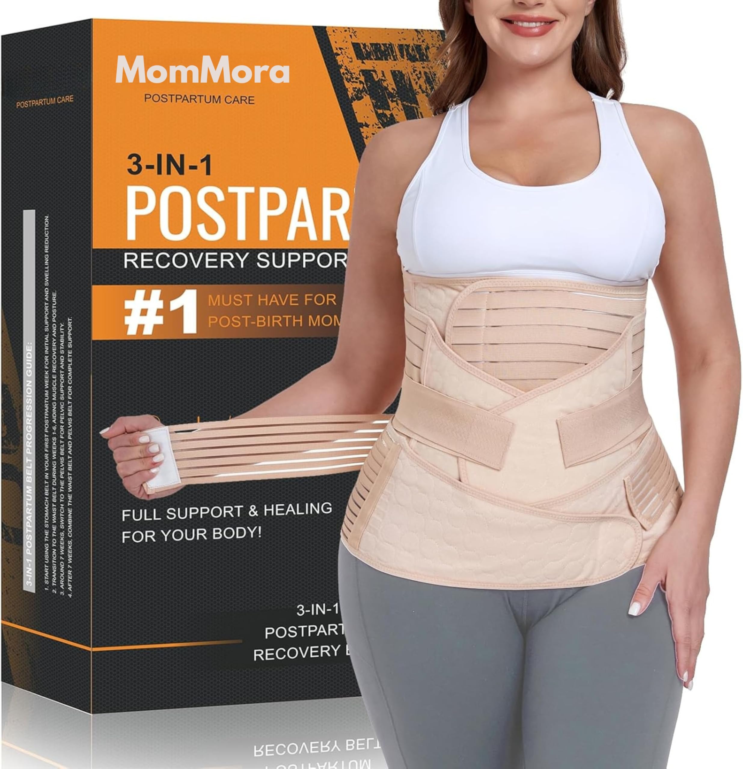 Mommora 3 IN1 Postpartum Belt After Delivery/C -Section Belt Postpartum After Delivery/Maternity Abdominal Belt after Delivery Colour - Beige,One Size