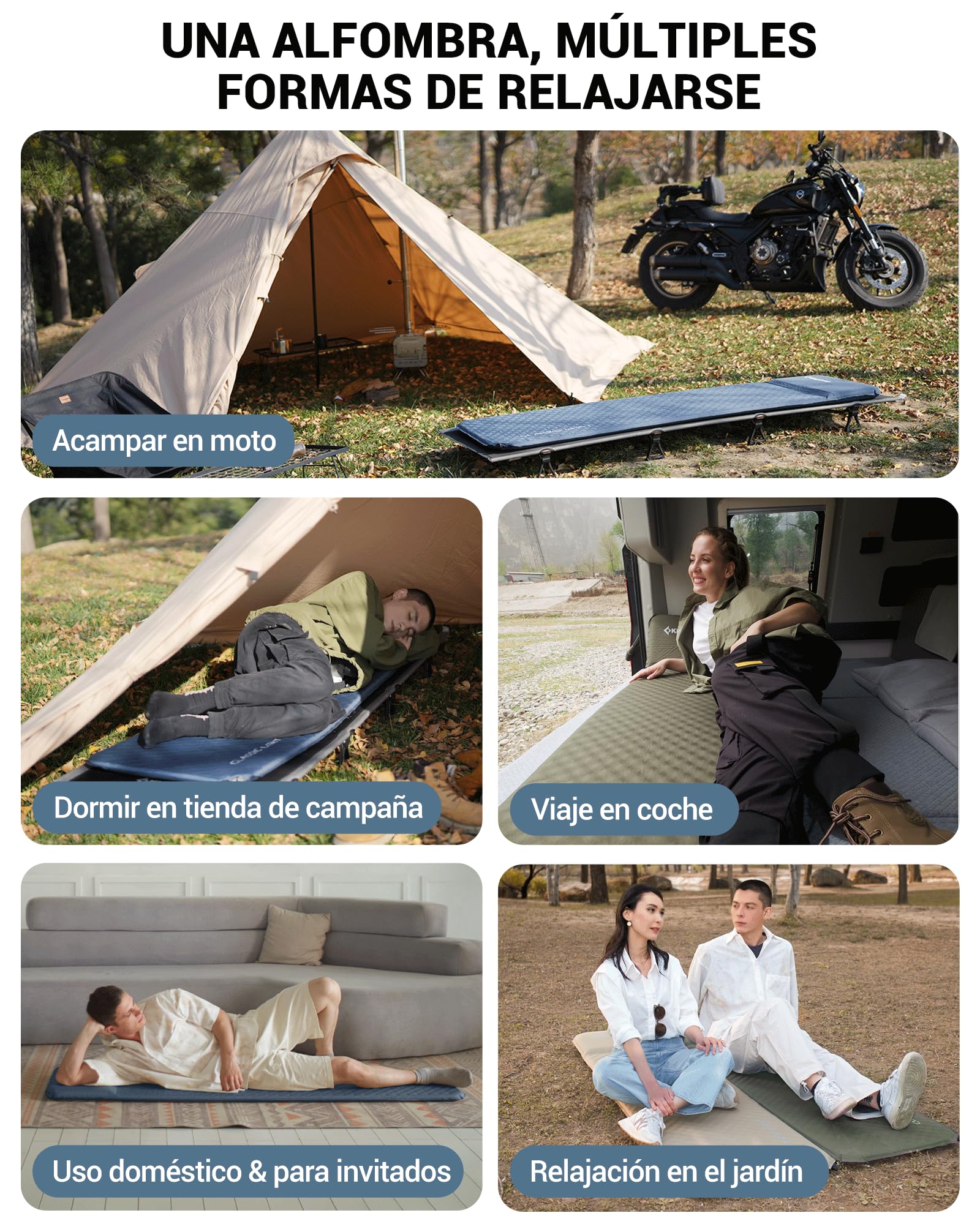 KingCamp Colchoneta de camping autoinflable individual ultraligera compacta cama de aire cómoda colchón enrollable