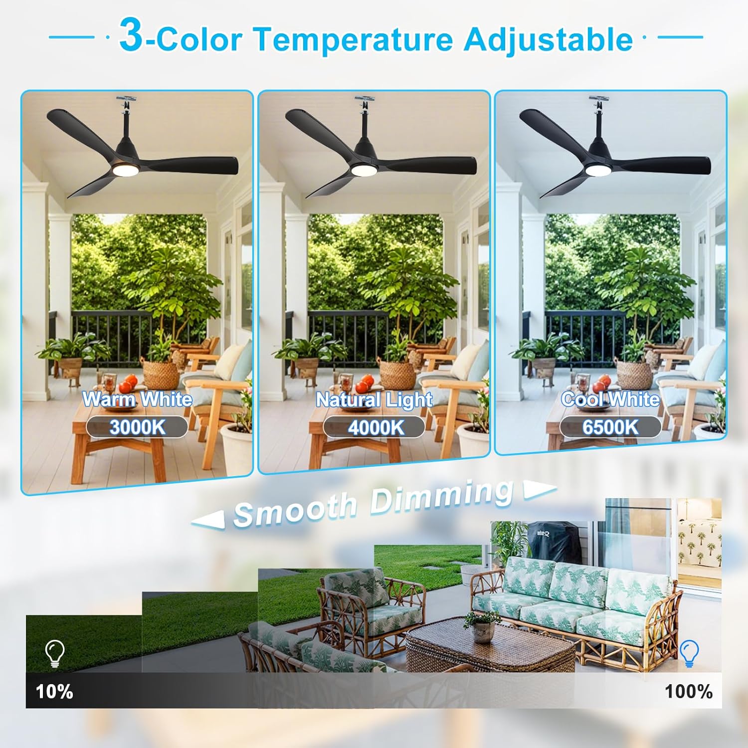 Depuley Outdoor Ceiling Fan with Lights: 42" Black Gazebo Fans Outdoor Hanging with Remote APP Control - Plug in Waterproof Fans with Light for Patio Porch Reversible Black Blades 3CCT 6 Speeds Timer - Image 3