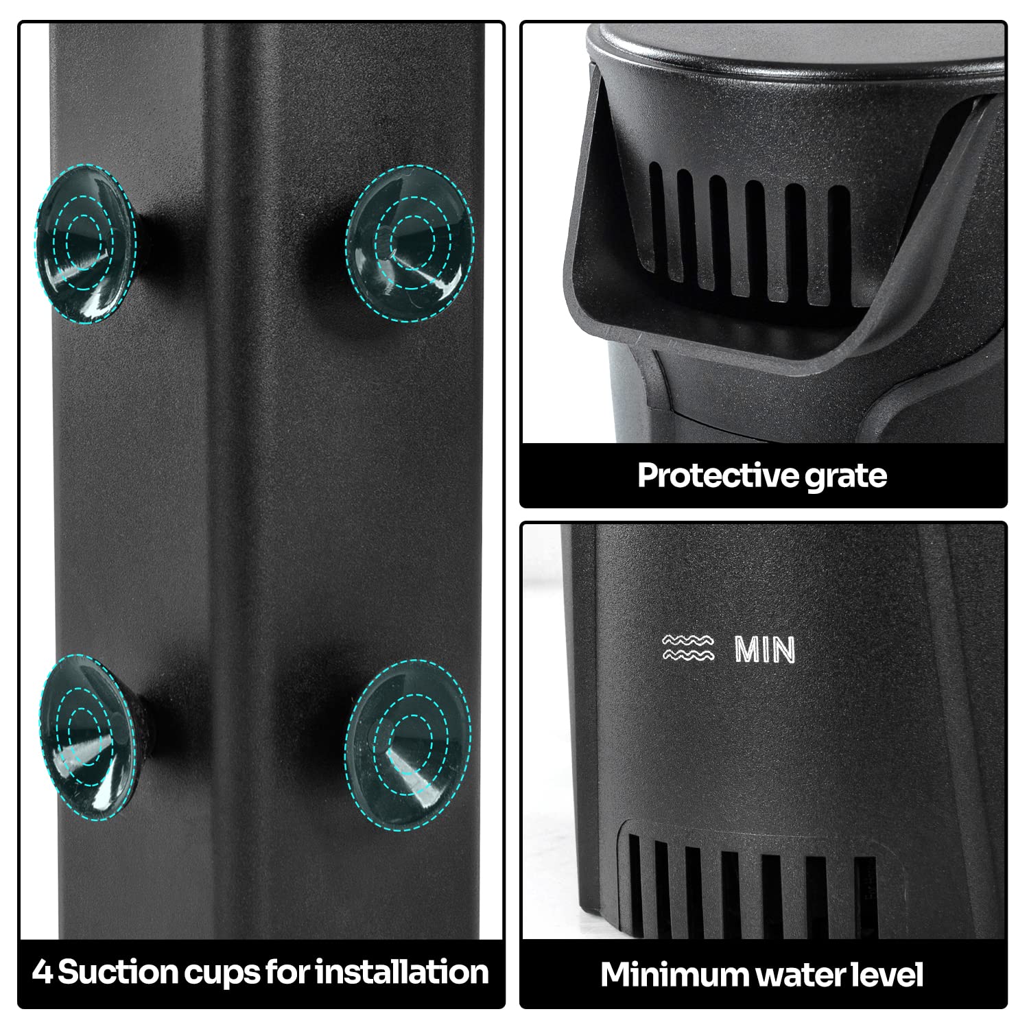 Yaubay Filtre interne silencieux pour aquarium, 3 étapes de biofiltration à faible niveau avec grille de protection pour aquarium jusqu'à 38 litres de poisson, tortue, crevettes, 45 GPH