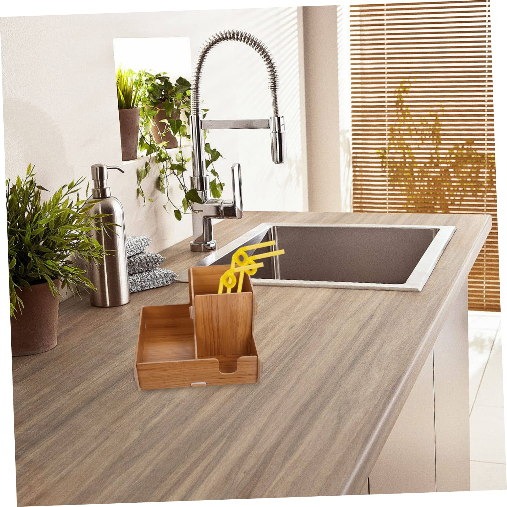 Porta Bicchieri Organizer da Tavolo in Legno Scomparti per Coperchi e Cannucce per Bicchieri di Carta USA e Getta per caffè e Ristoranti