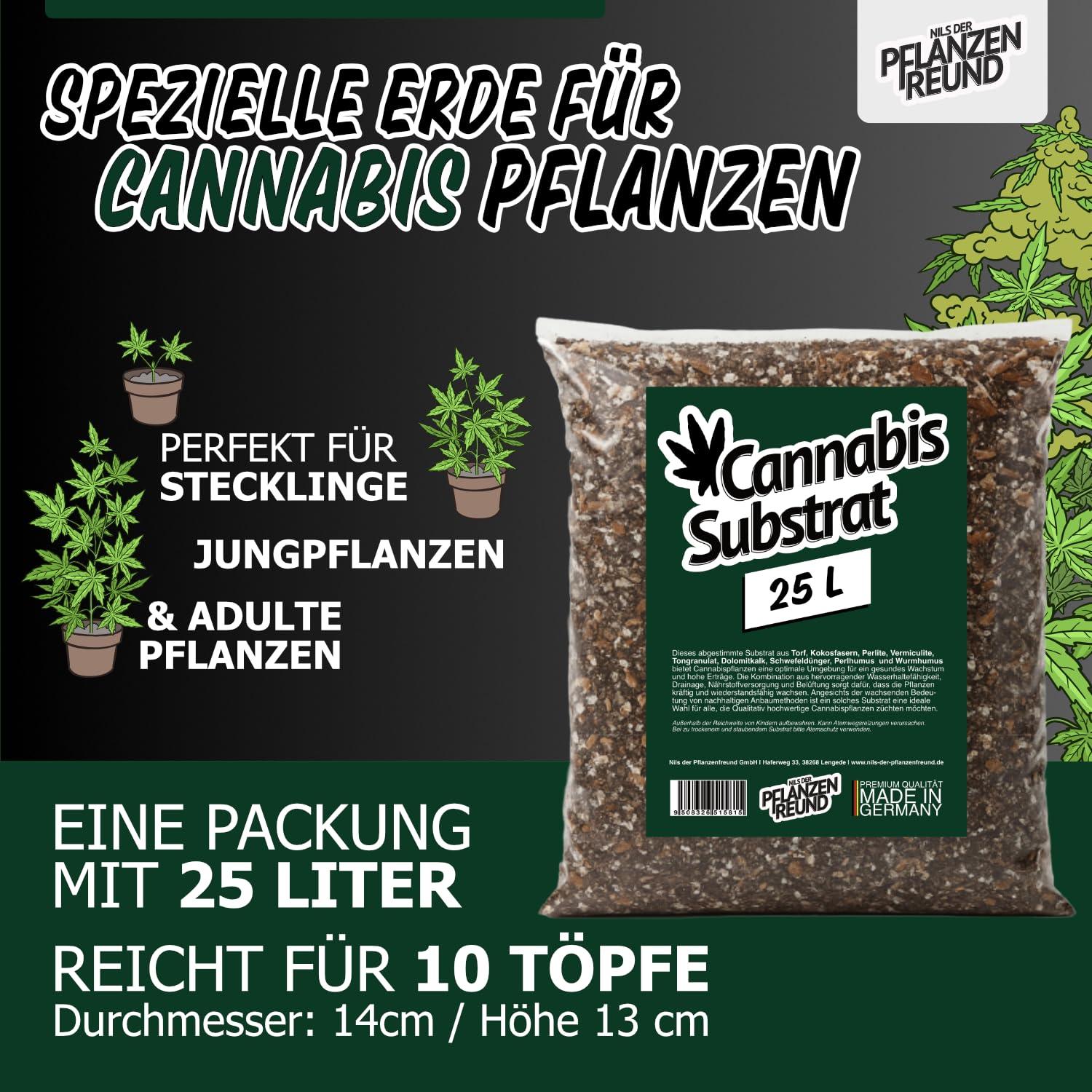 Terreau Cannabis (25 L) – Substrat de Culture pour Plantes de Cannabis, Terreau Grow Indoor, Riche en Nutriments, Favorise Un Enracinement Vigoureux