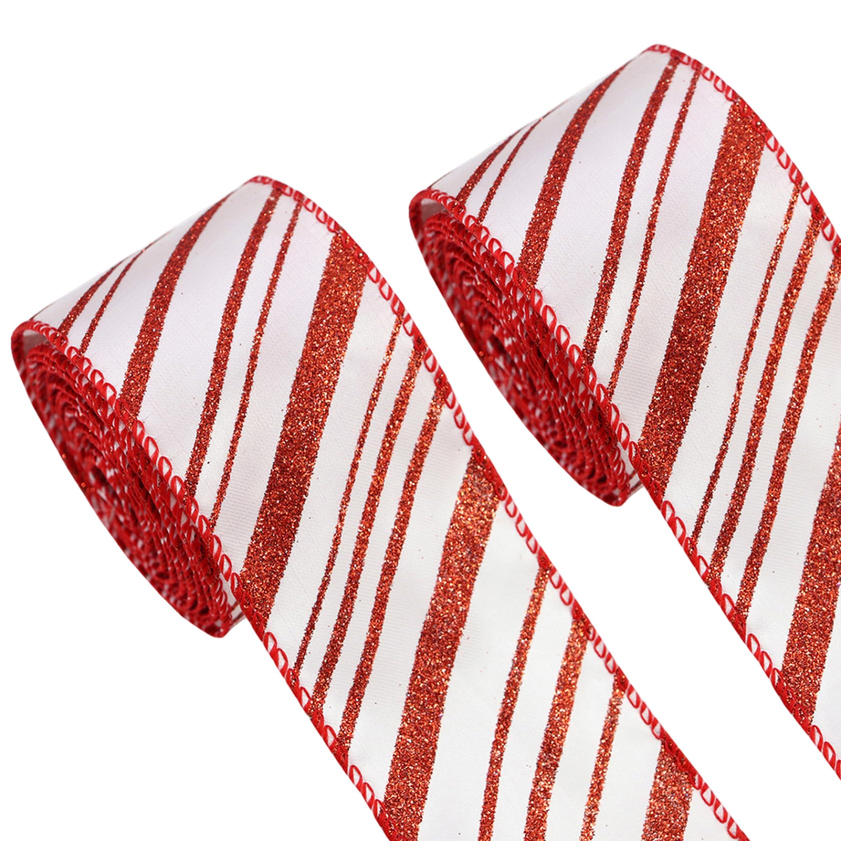 2 Rolls Red and White Ribbon 10 Yards Christmas Tree Ribbons 2.5 inch Candy Cane Wired Striped Ribbons for DIY Craft Home Decoration Candy Cane Decorations