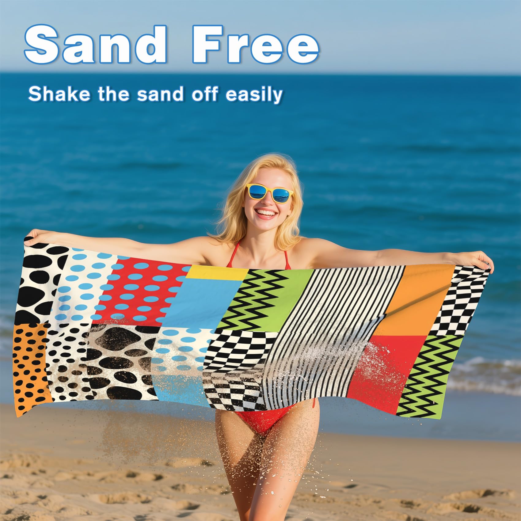 Serviette de Plage XXL Microfibre Memphis Rétro Pop Art Géométrique, Drap de Plage Séchage Rapide Anti Sable & Légère, Serviette de Bain Grande Taille 150x200 cm, Accessoire & Cadeau été