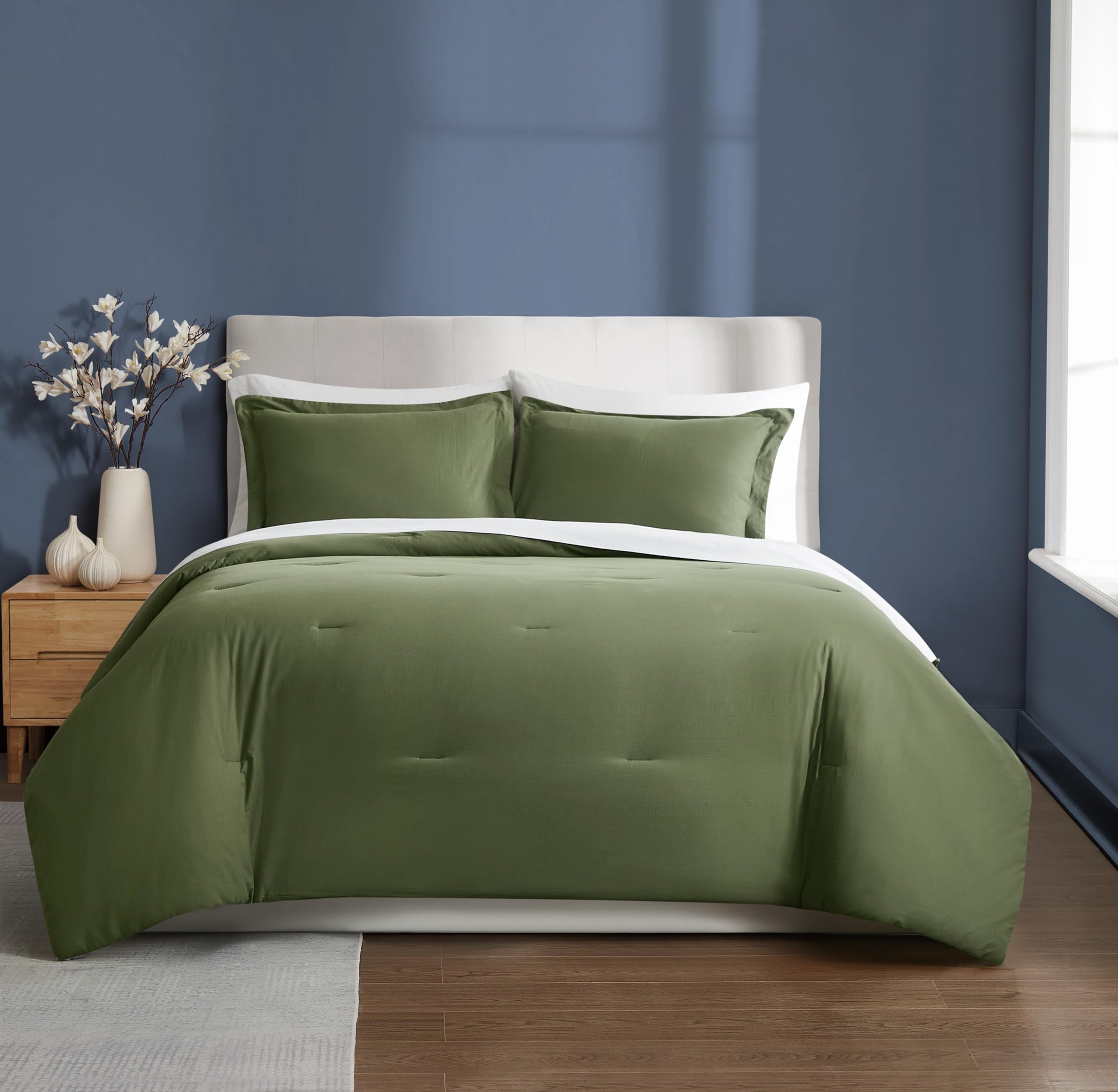 Brooklyn Loom Essential Cotton Green Full/Queen 3 Piece Comforter Set