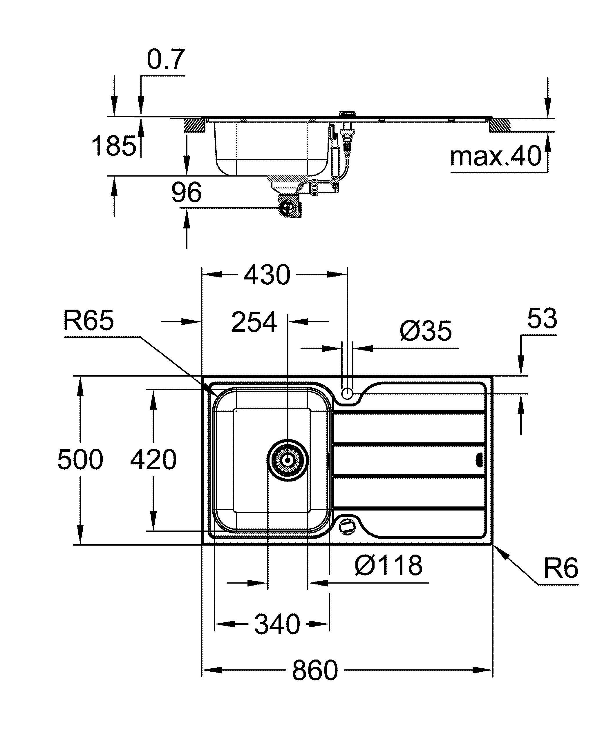 GROHE K500 | 1 cubeta |Conjunto de fregadero y grifo | con escurridor, sobre encimera, reversible | incluye: desagüe automático, sifón, cestillo y set de montaje | Acero inoxidable| 31573SD1