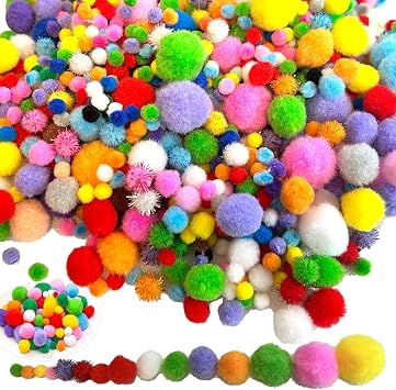 Coloured Pom Poms About 1000 Pcs, Small & Large Pompoms for Crafts Mixed Sizes 0.5cm-3cm Soft and Fluffy Craft Pom Pom Balls Perfect for DIY, Art Projects, Christmas Decorations