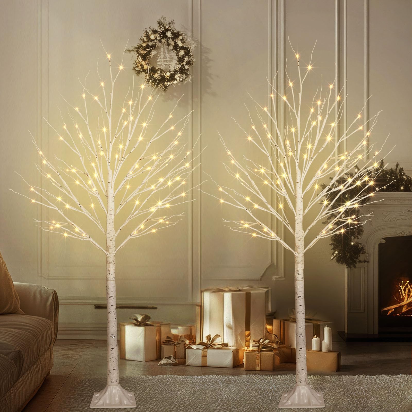 Christmas Decorations Indoor, 2Pack 5FT Birch Tree with 200LED Lights, Fairy Light Spirit Tree for Christmas Decor, Warm White Lighted Birch Tree with Timer Function for Home Christmas Decorations