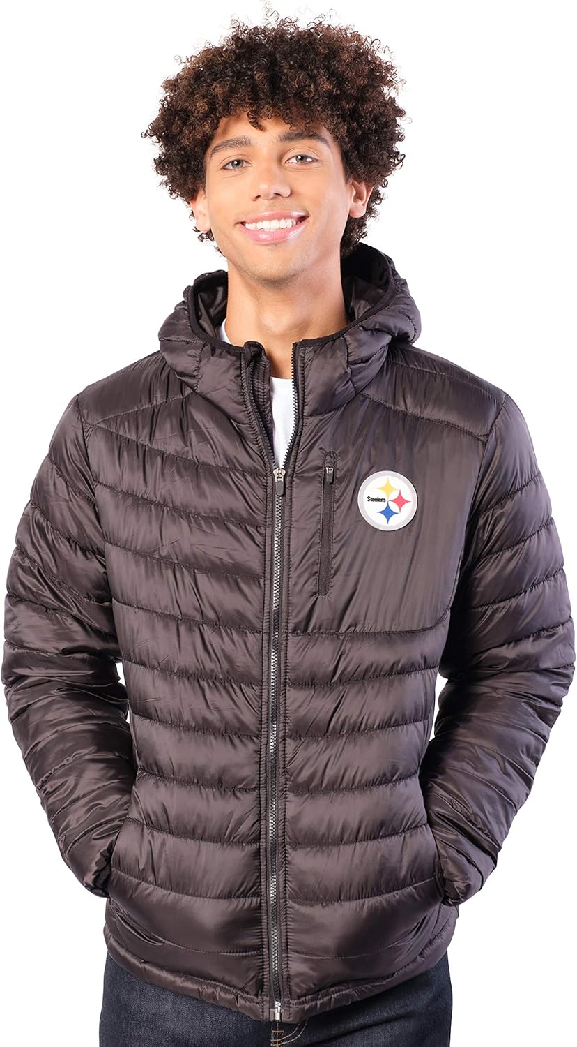 Ultra Game NFL Mens Full Zip Hooded Puffer Jacket