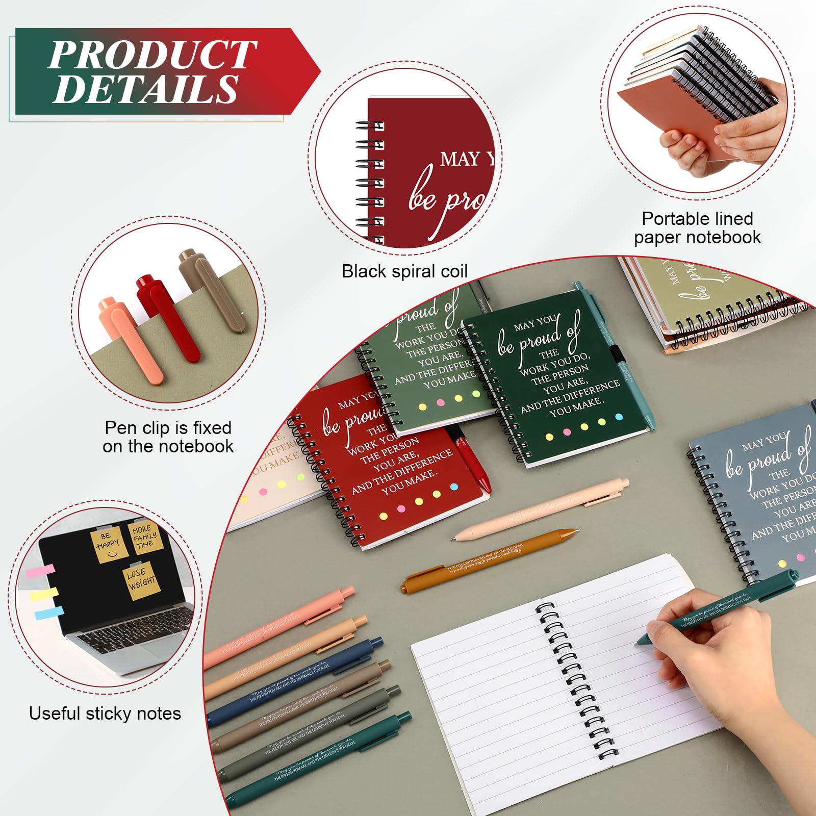 Honoson Set di 20 mini quaderni a spirale con scritta motivazionale, idea regalo di ringraziamento, per colleghi, squadre, infermieri, insegnanti, studenti (colore caldo)