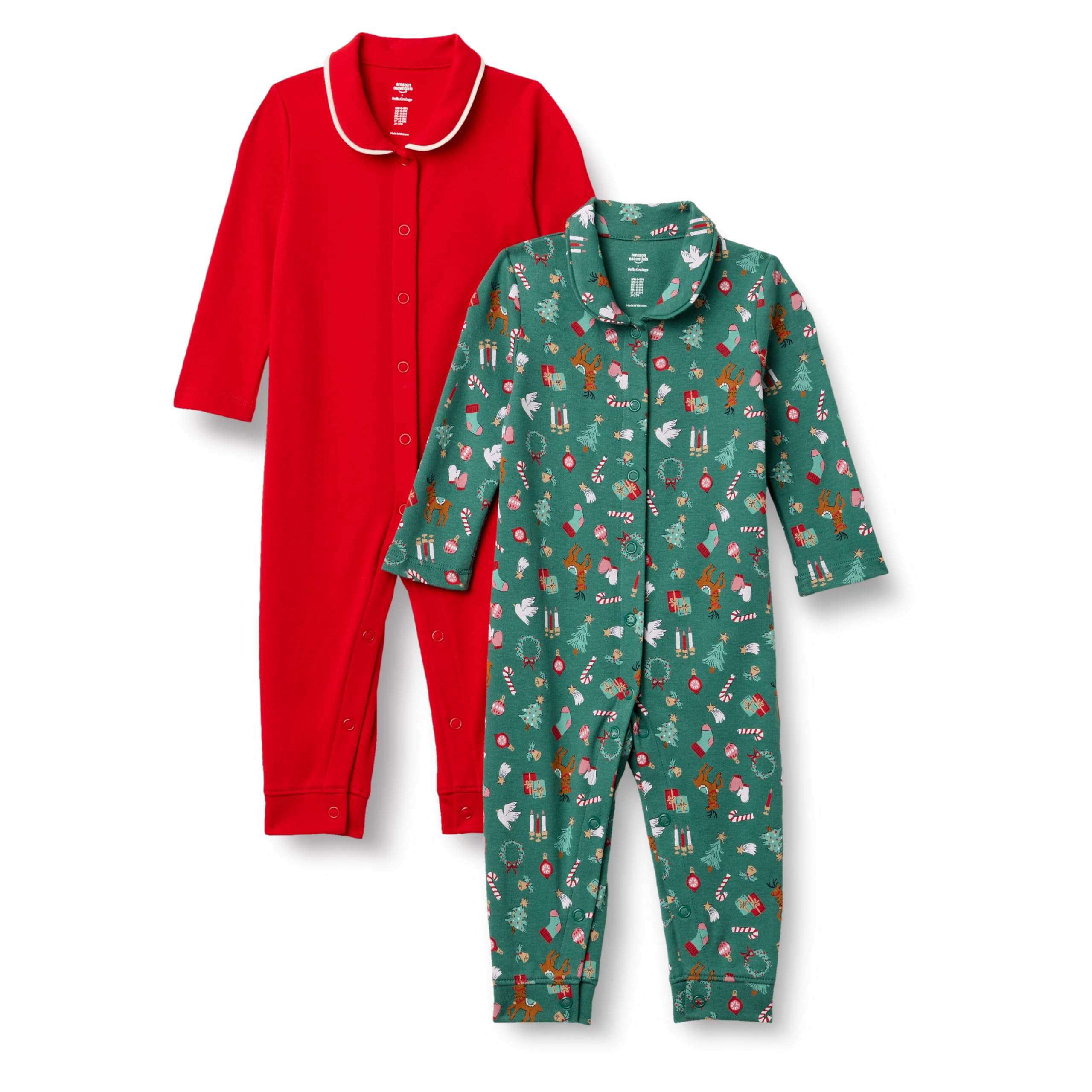 Amazon Essentials x Sofia Grainge Unisex Babies' Footless Sleepsuit, Pack of 2, Holiday/Red, Premature