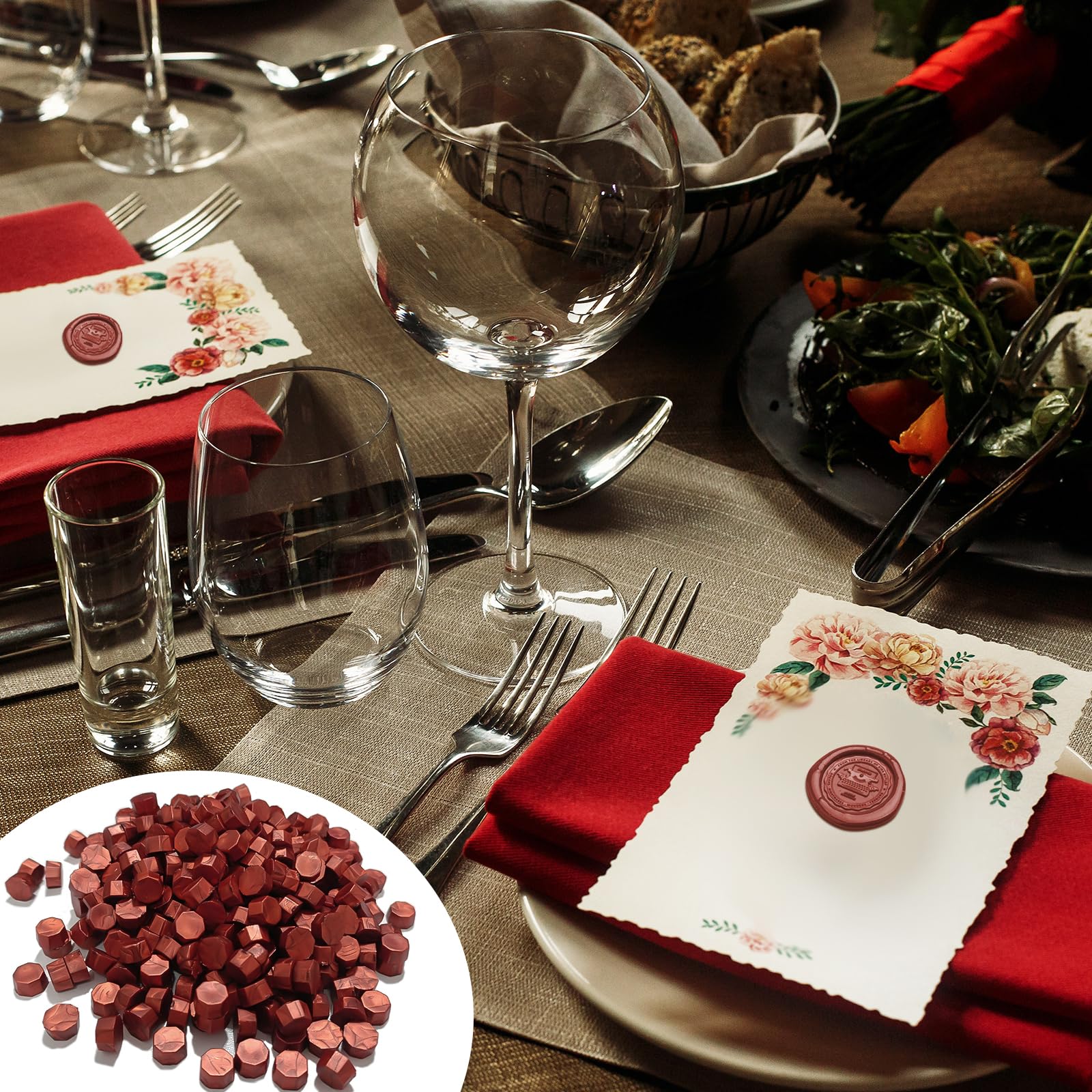 Chedin Pepitas de Cera para Sello de Lacre, 500 Piezas de Cuentas de Cera de Sellado, para Sello de Lacre Vintage y Cartas, Invitaciones, Tarjetas, Paquete de Vino, Envoltura de Regalos (Rojo Burdeos)