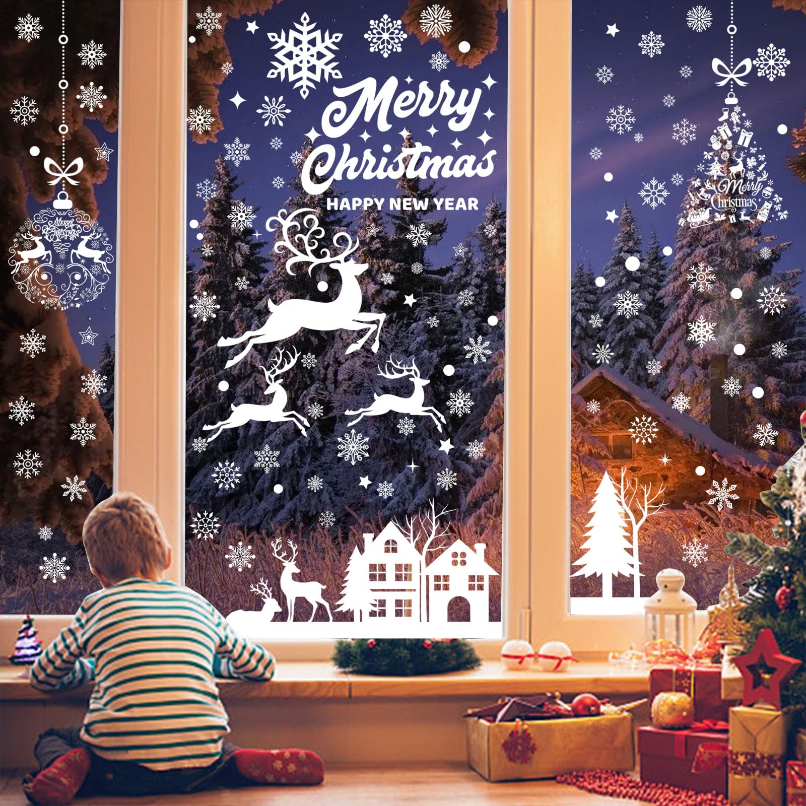 10 pezzi rimovibili biadesivi autoadesivi per decorazioni da parete adesivi per porte finestra si aggrappa al Natale