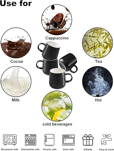 Miniatura 5 de T-WARE Tazas de café de 12 onzas, juego de 4 tazas negras cerosas, tazas de café de cerámica, tazas de café de color sólido