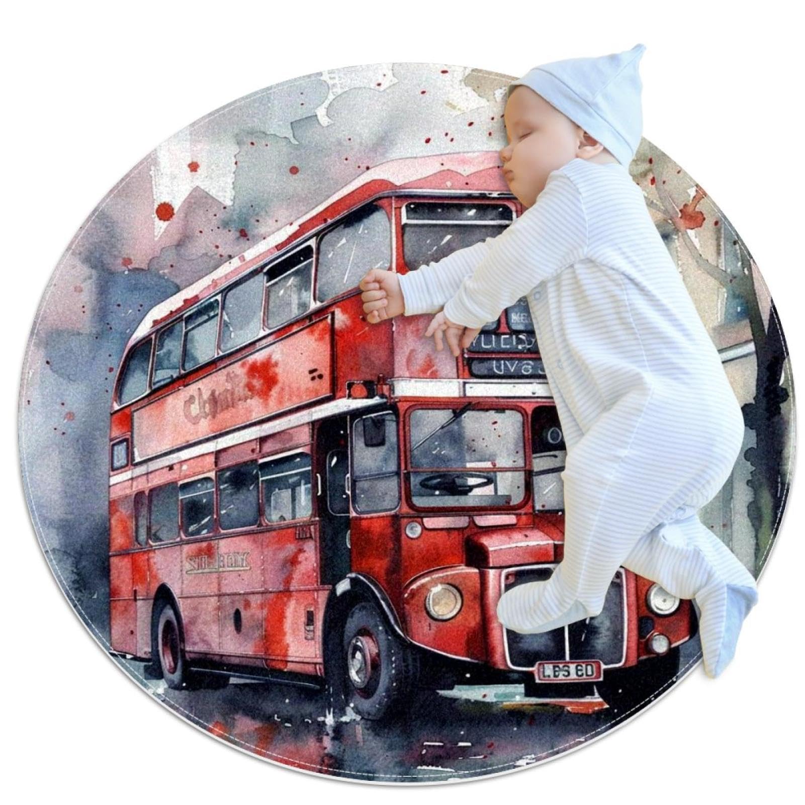 Tapis de salle de bain bus rouge aquarelle rond protégeant les sols glissants
