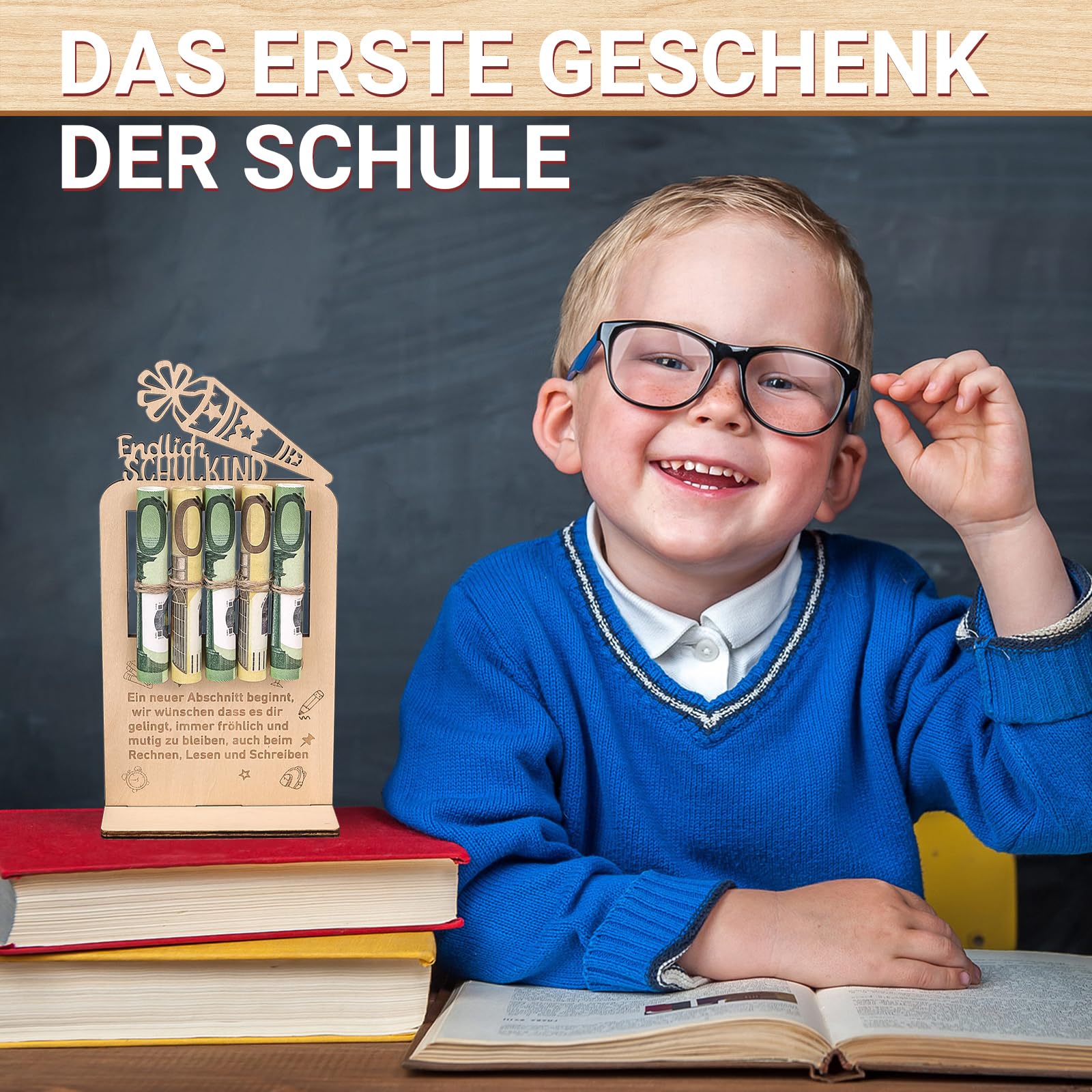 GADITIEK Geldgeschenk Einschulung aus Holz - Geschenke zur Einschulung Geldgeschenk Schulanfang Deko, Ausgefallenes Schulanfang Geschenke, Karte Einschulung Tischdeko für Schultüte Füllung