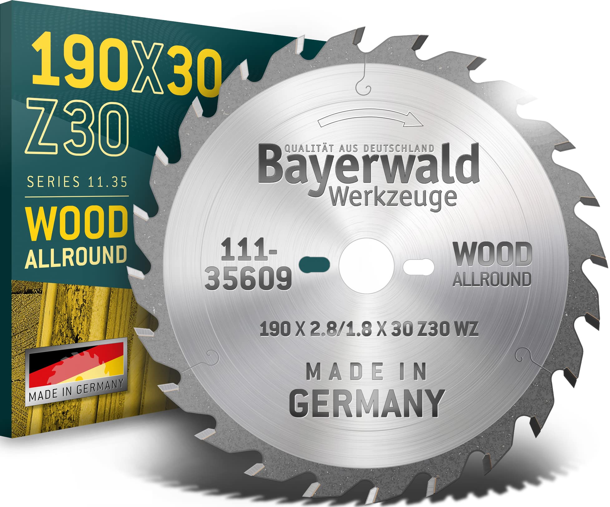 Bayerwald - HM ręczna tarcza do piły tarczowej do drewna - Ø 190 mm x 2,8 mm x 30 mm | ząb zmienny (30 zębów/drobny) | Otwory dodatkowe: 2/7/42