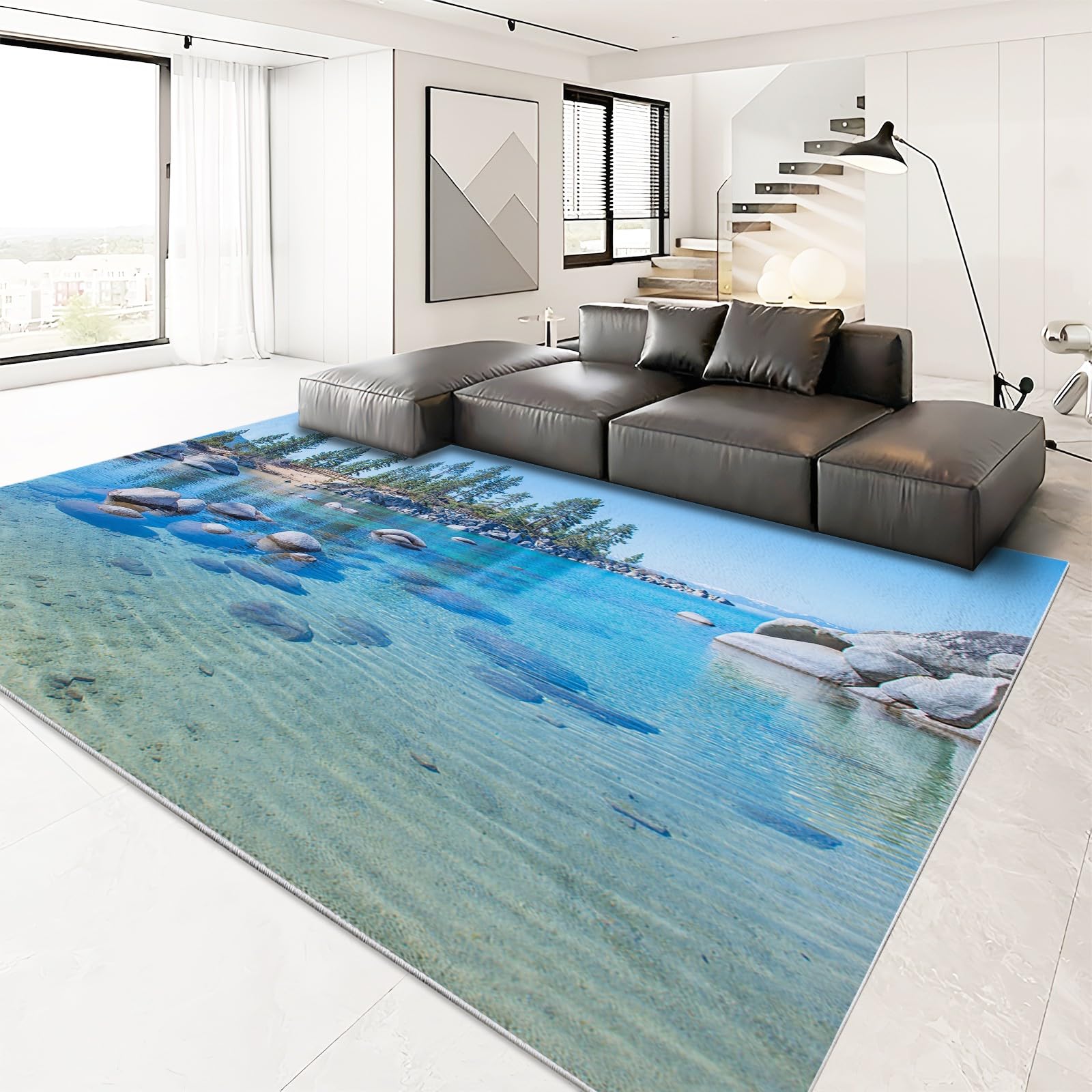 Alfombra de paisaje natural de 120 x 180 cm, antideslizante, lavable, suave, esponjosa, de franela, para cocina, pasillo, comedor