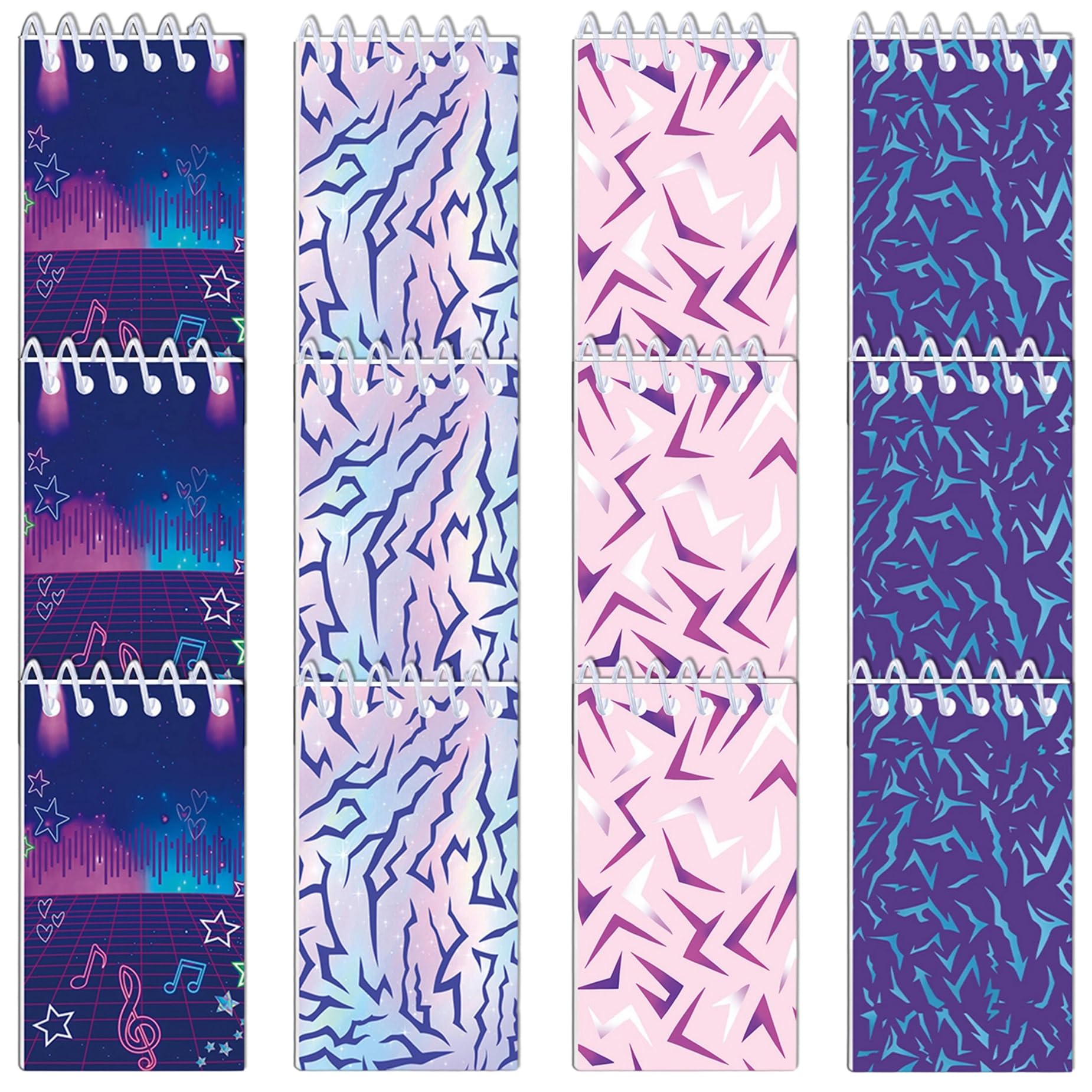 Koongso 12 Pcs Pop Hunters Theme Notepads, Purple Energy Mini Spiral Notebooks Music Note Pocket Pads, Korean Idol Party Favor Bags Fillers School Rewards