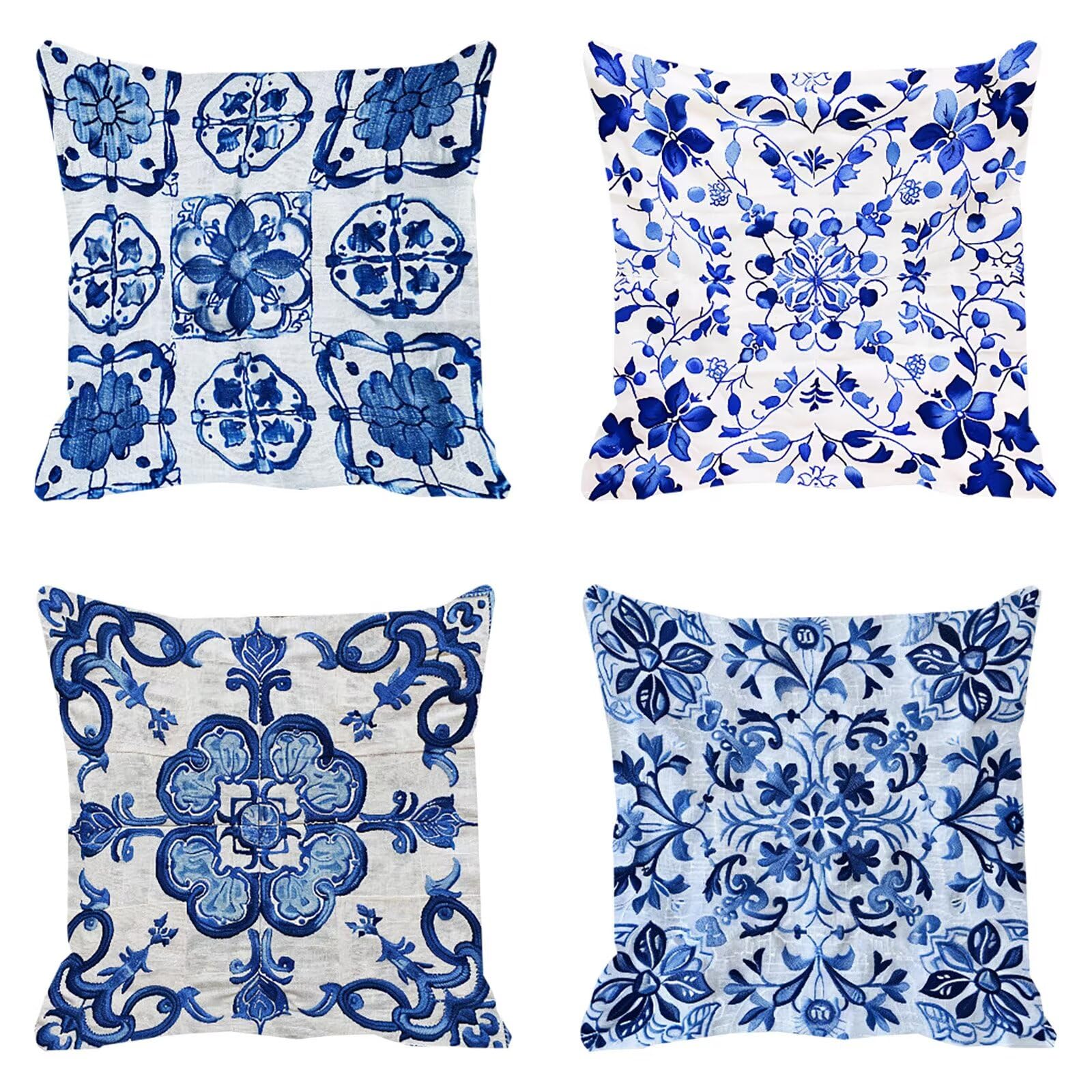 Housse de coussin 60x60cm bleu imperméable en velours pour canapé et extérieur Q-339
