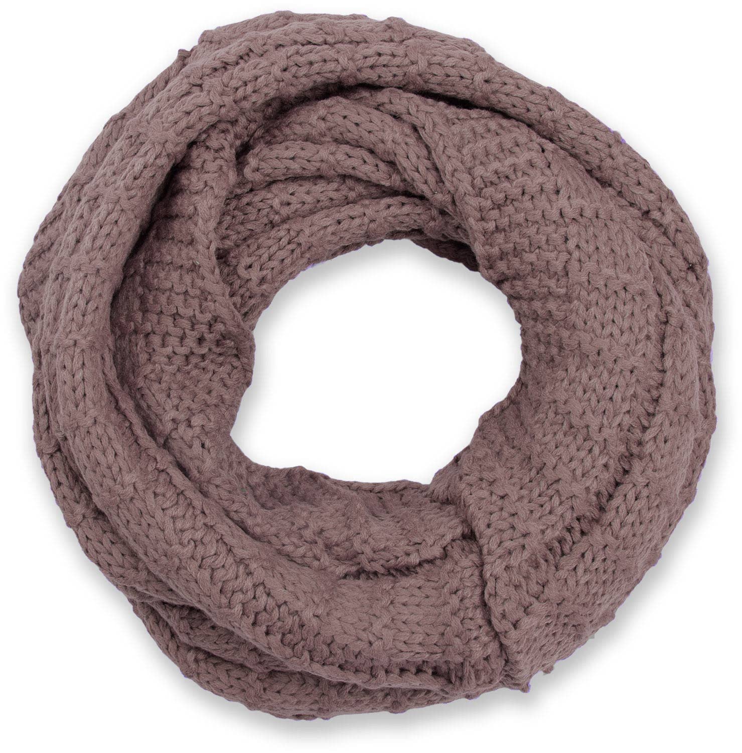 Stylebreaker Women's Mauve Knitted Loop Scarf Checkered, Plain Fine-Knit Snood, Winter Knitted Scarf, Unisex 01018154, Colour: