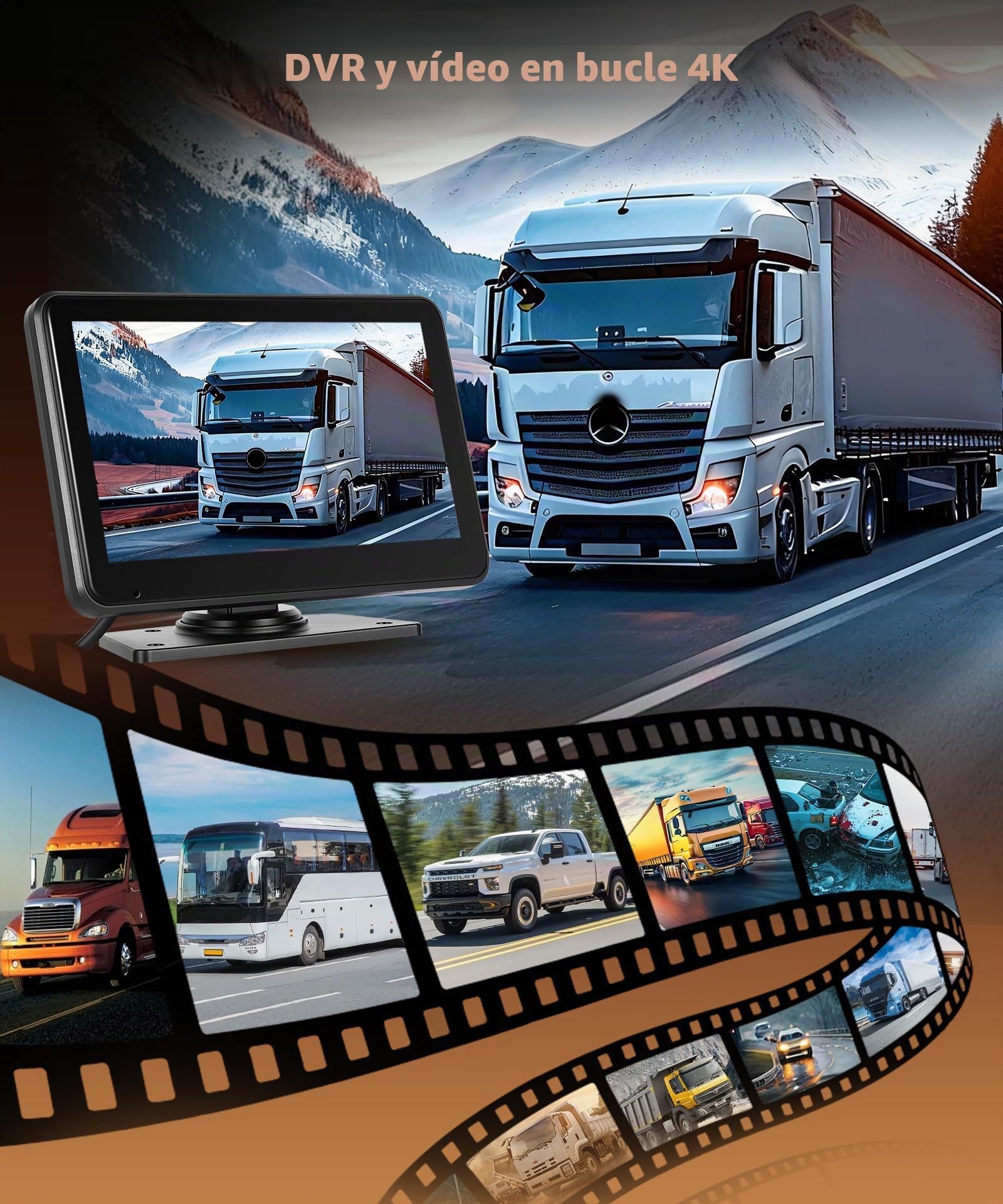Cámara de Marcha Atrás de Coche con 2 Cámaras con Mirror Link, 7 Pulgadas Pantalla Táctil Camara Trasera, Loop Video/Visión Nocturna/Impermeable IP68 para Camión/Remolque/Autobús/Caravana/Furgoneta