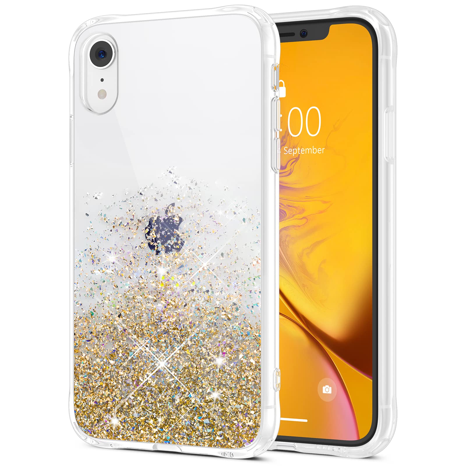 Amazon Com Caka Glitter Case Compatible With Iphone Xr Iphone Xr Sparkle Bling Shiny For Women Girls Shockproof Support Wireless Charging Phone Case For Iphone Xr 6 1 Inch Clear Gold Cell Phones