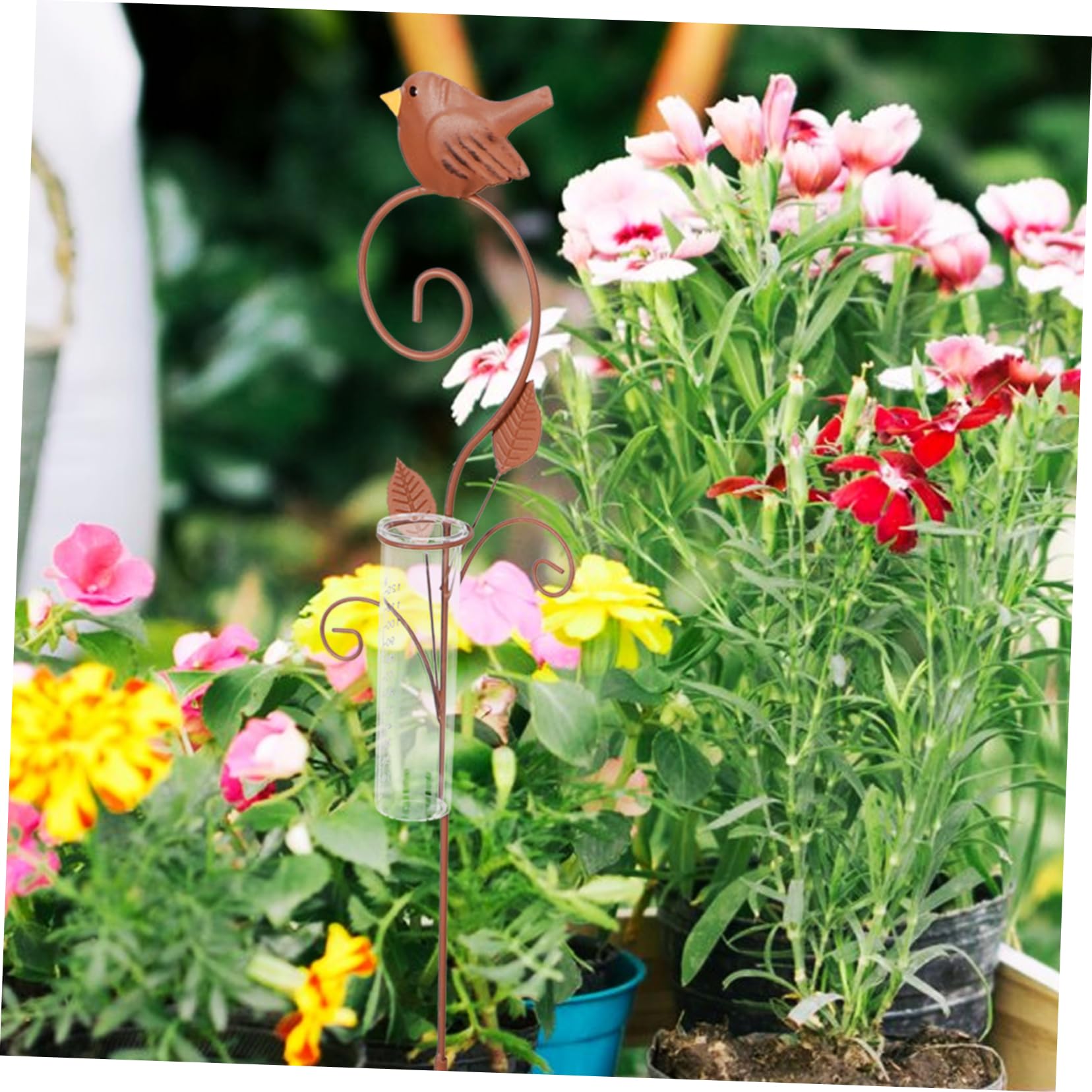 Pluviometro da Giardino in Ferro e Vetro Marrone, Misura Pioggia | Patio e Giardino, Decorativo e Pratico, Struttura Creativa dal Look Vivace