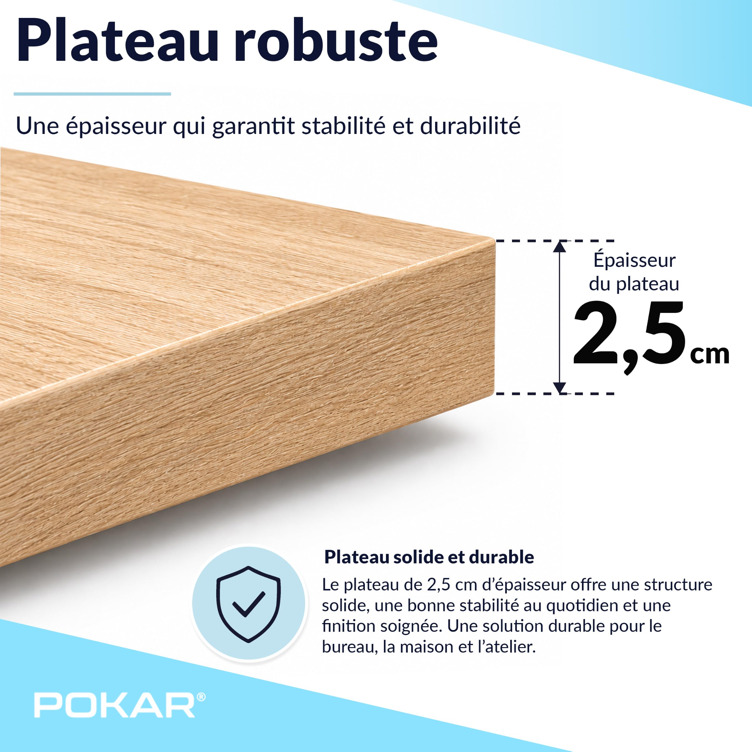 POKAR Plateau de Table 160x60 cm | Plateau de Bureau Épaisseur 25 mm | Idéal pour Bureau Assis Debout Réglable et Table à Manger | Plateau de Table Durable | Fabriqué en Europe | Chêne Davos