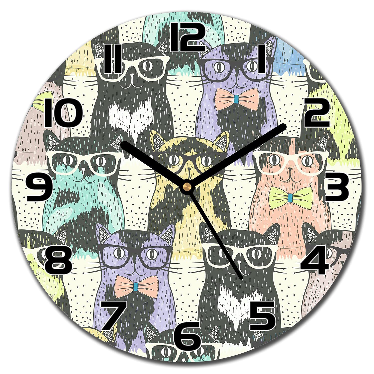 Horloge en verre 30 cm Colou Alternatif des Chats pour décor de cuisine moderne