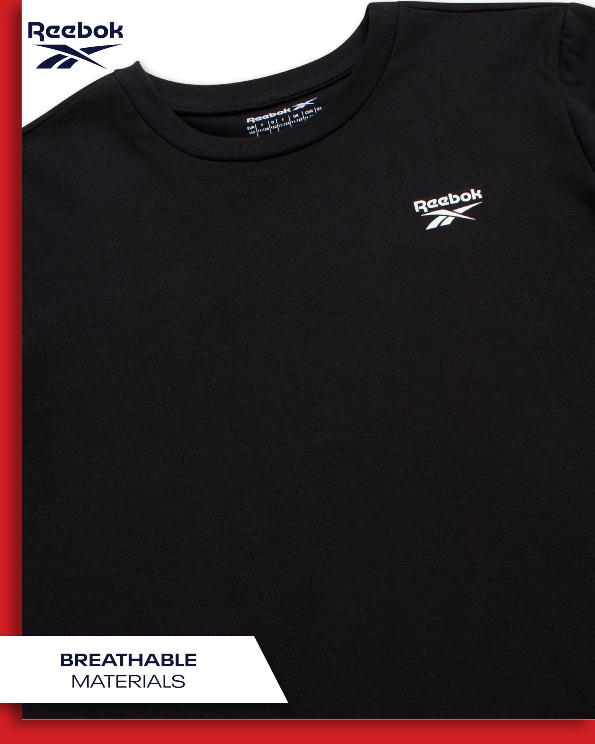 Reebok Jungen-Shirt – kurzärmeliges Baumwoll-T-Shirt für Jungen mit Logo – Sommerkleidung für Schule und Spielen (Größen 36-42)