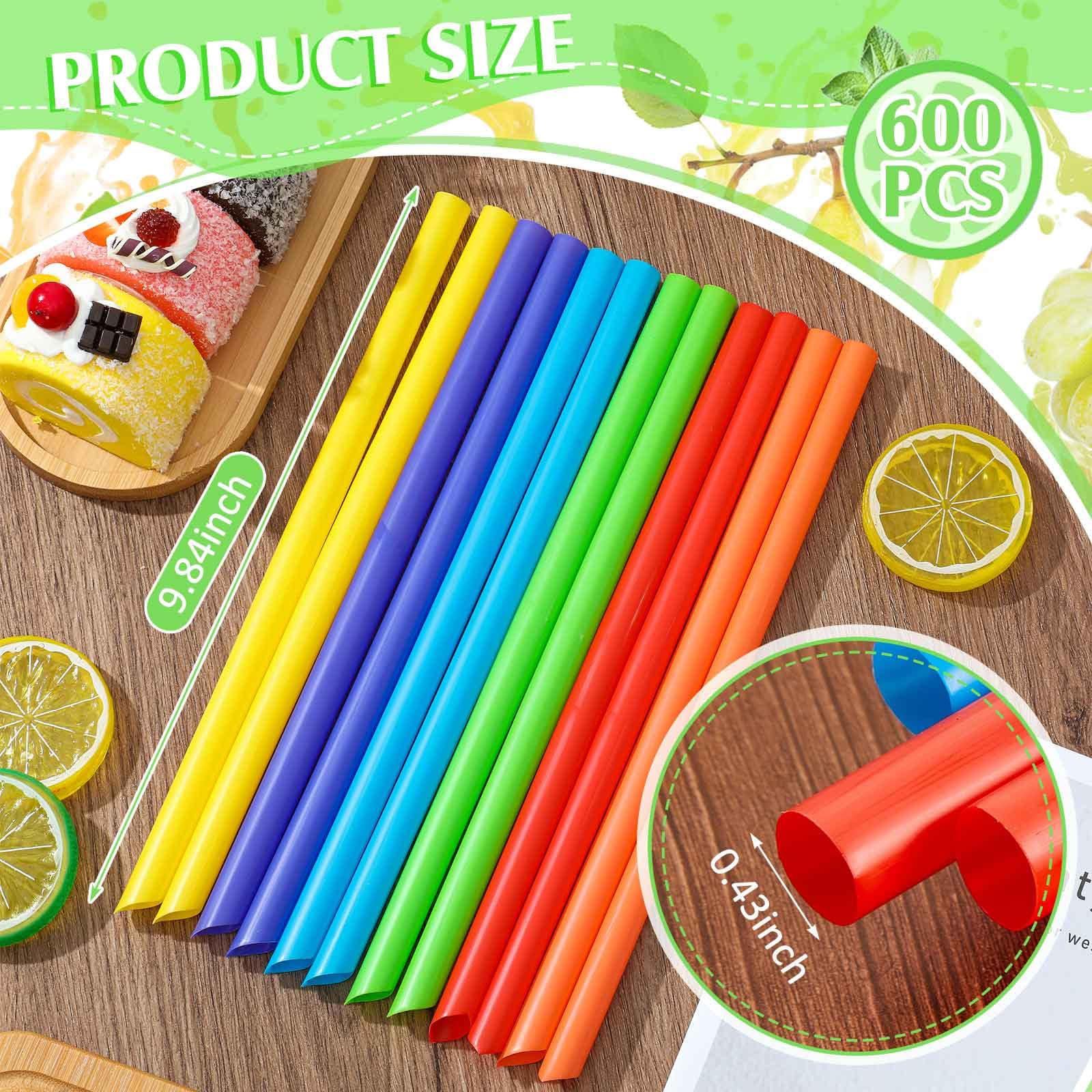 Tessco 600 Pcs 9.84 Inch Smoothie Straws Bulk Disposable Bubble Tea Straws Large Plastic Individually Wrapped for Tall Homemade Milkshakes(Classic Color)