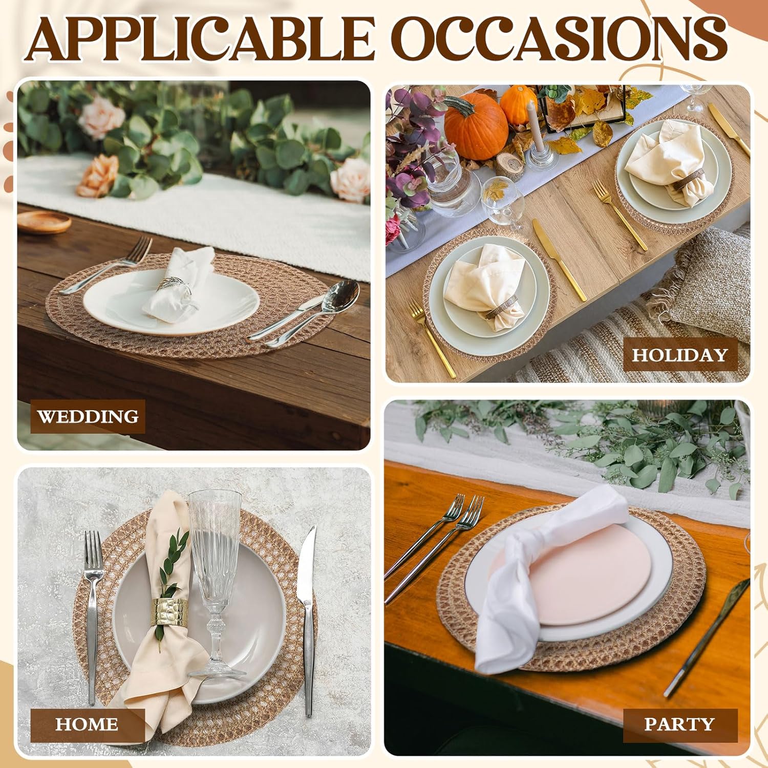 24 Pcs 12 Inch Round Burlap Placemat Boho Jute Woven Charger Rustic Vintage Brown Heat Resistant Dining Table Mat for Home Wedding Craft Farmhouse Outdoor Birthday Bridal Party Decoration