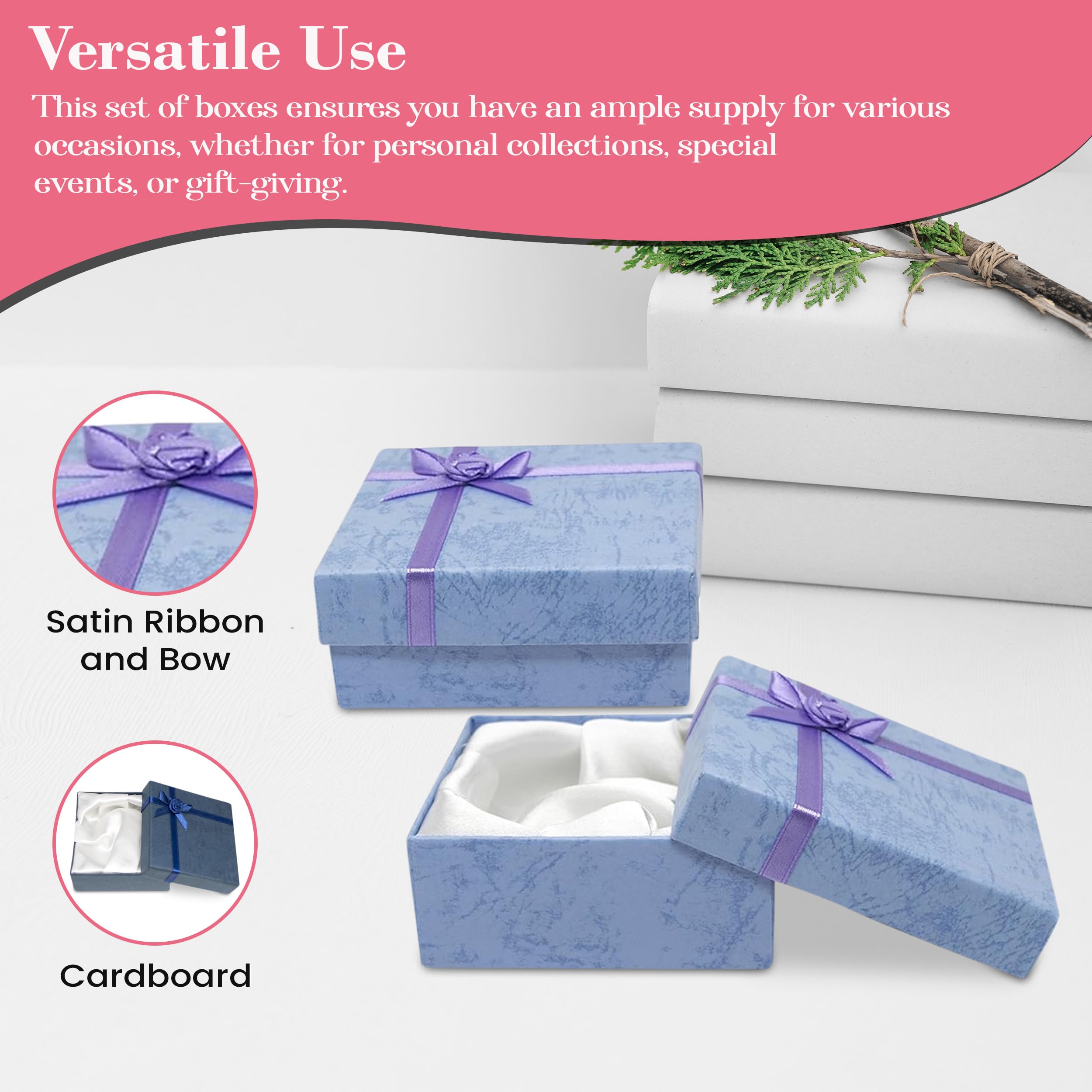 Novel Box Geschenkboxen aus Karton mit Rosenbug-Schleifen in verschiedenen Farben, 3,5 x 3,5 x 1 (12 Stück) + Reinigungstuch