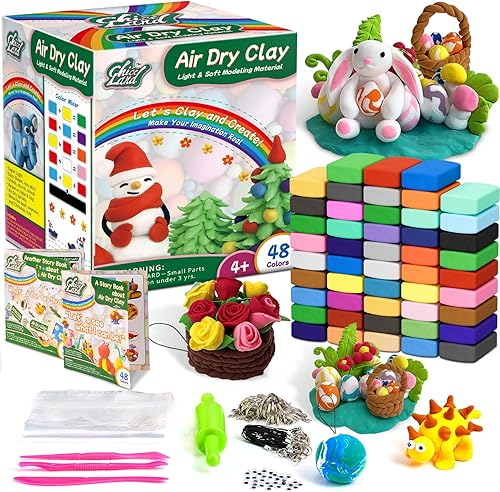 Chico Land Kit de arcilla 48 colores de arcilla seca al aire, regalo para niños y niñas a partir de 4 años, kit de arcilla de modelado de bricolaje
