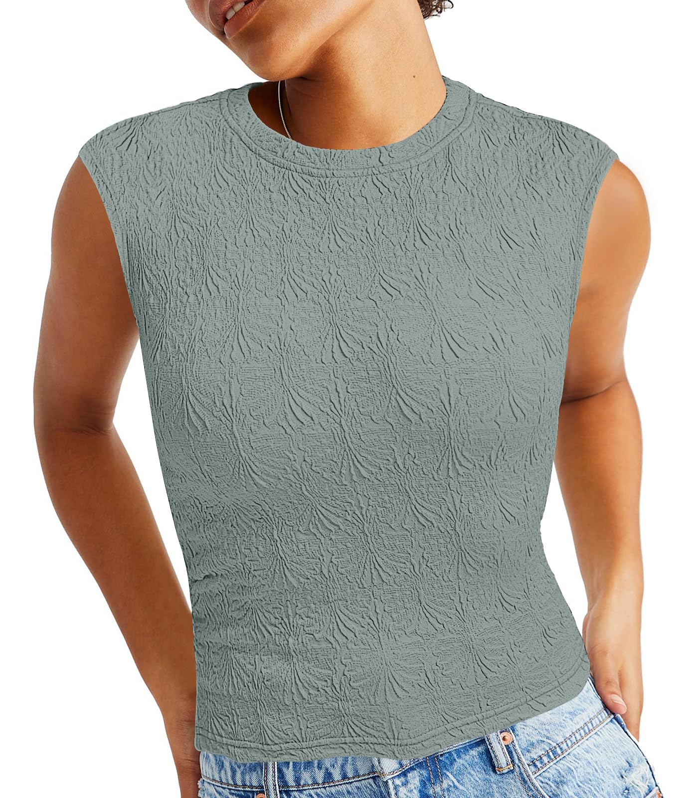 MLXSJ Women's Summer Tank Tops Basic Crew Neck Cute Sleeveless Slim Fit Tops