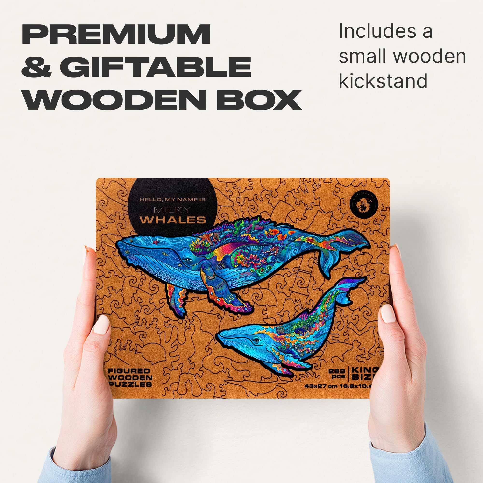 UNIDRAGON Original Wooden Puzzle – Milky Whales, 268 Pieces, Large Size 3 x 27 cm, Beautiful Gift Packaging, Unique Shape Best Gift for Adults