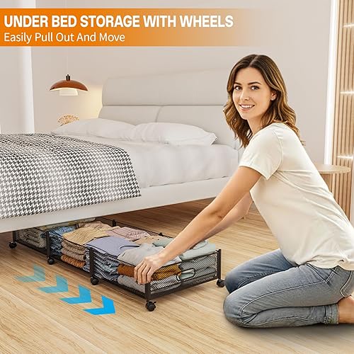 Miniatura 2 de Almacenamiento debajo de la cama con ruedas, 47.2 pulgadas, 90 libras/57.6 L, marco de metal debajo de la cama, cajones debajo de la cama, cajones