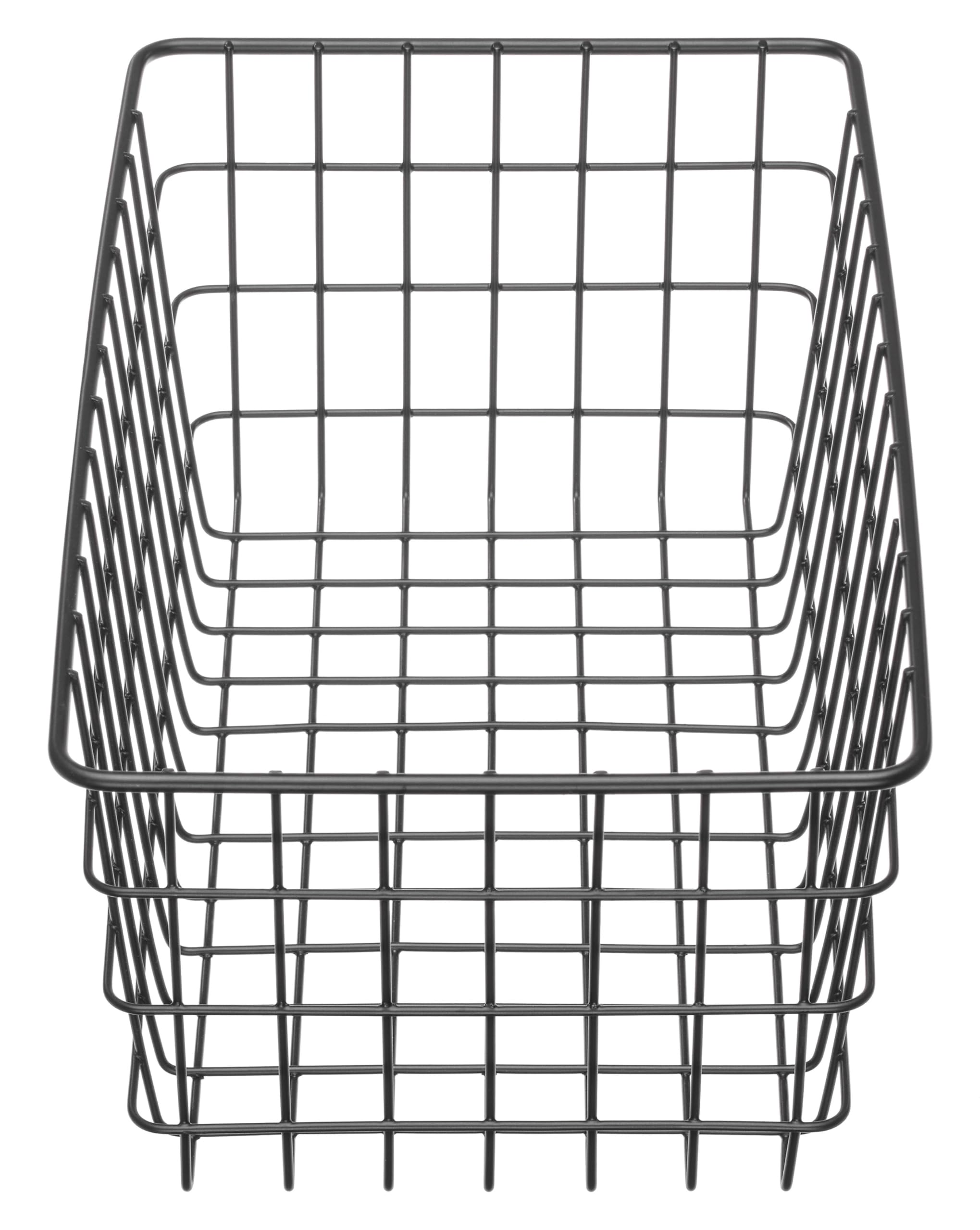 Whitmor Paquete de 4 cestas de alambre negro para organizar cestas de almacenamiento de alambre de oficina, cestas de metal blanco para despensa, cocina, congelador