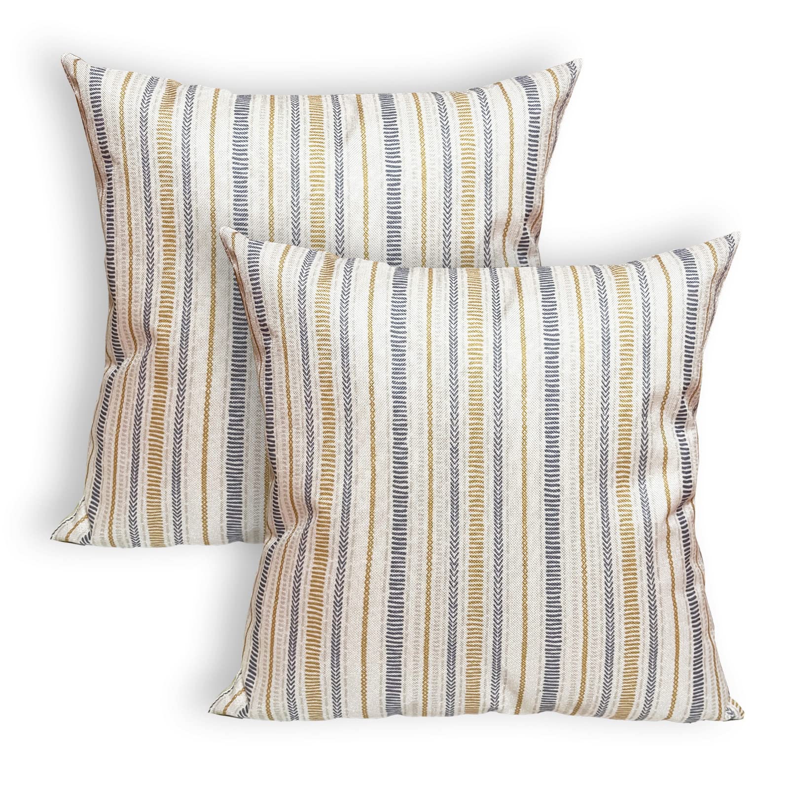 Farmhouse Stripe Throw Pillow Covers 16x16 Inch for Couch Outdoor Boho Neutral Blue Yellow Beige