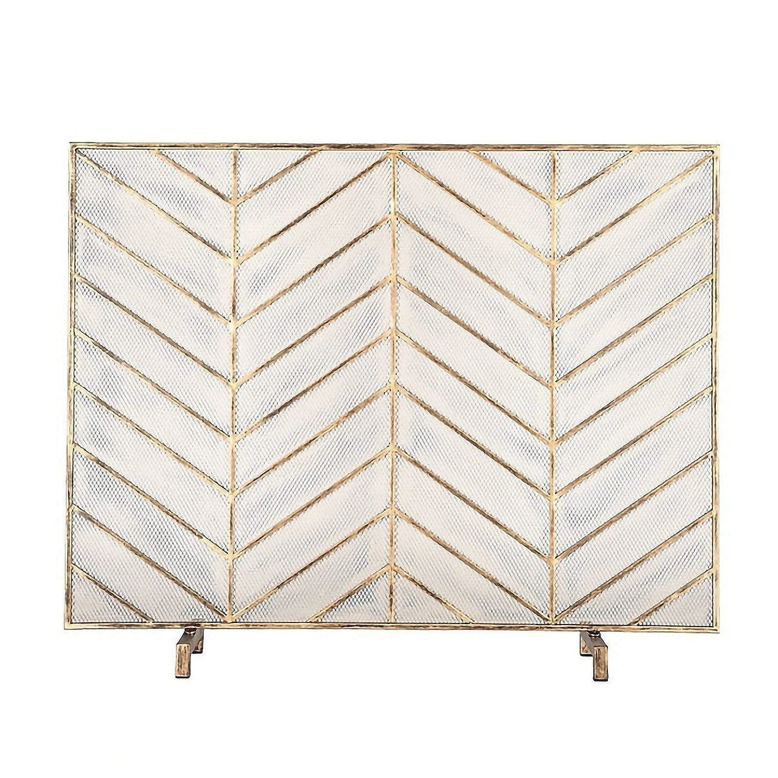 Parafiamma per camino in ferro a pannello singolo, parafiamma autoportante con robusta struttura in ferro battuto, cancello parascintille con rete metallica decorativa (oro 99 x 23 x 79 cm) needed