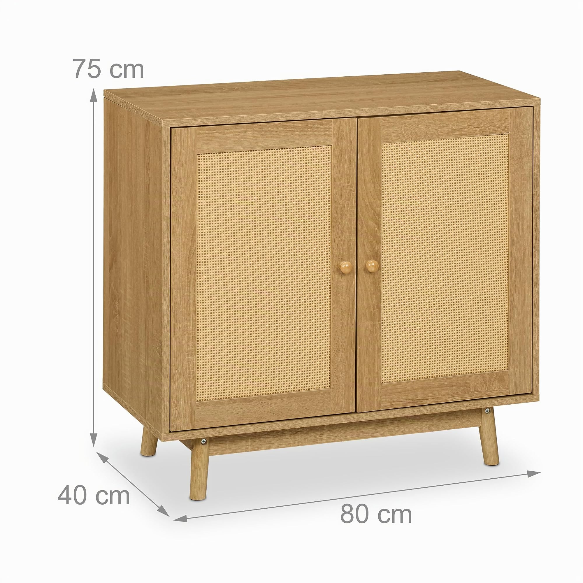 Relaxdays Aparador, 2 Compartimentos, Efecto Ratán y Madera, 75 x 80 x 40 cm, Armario Auxiliar Cocina, Salón, Natural